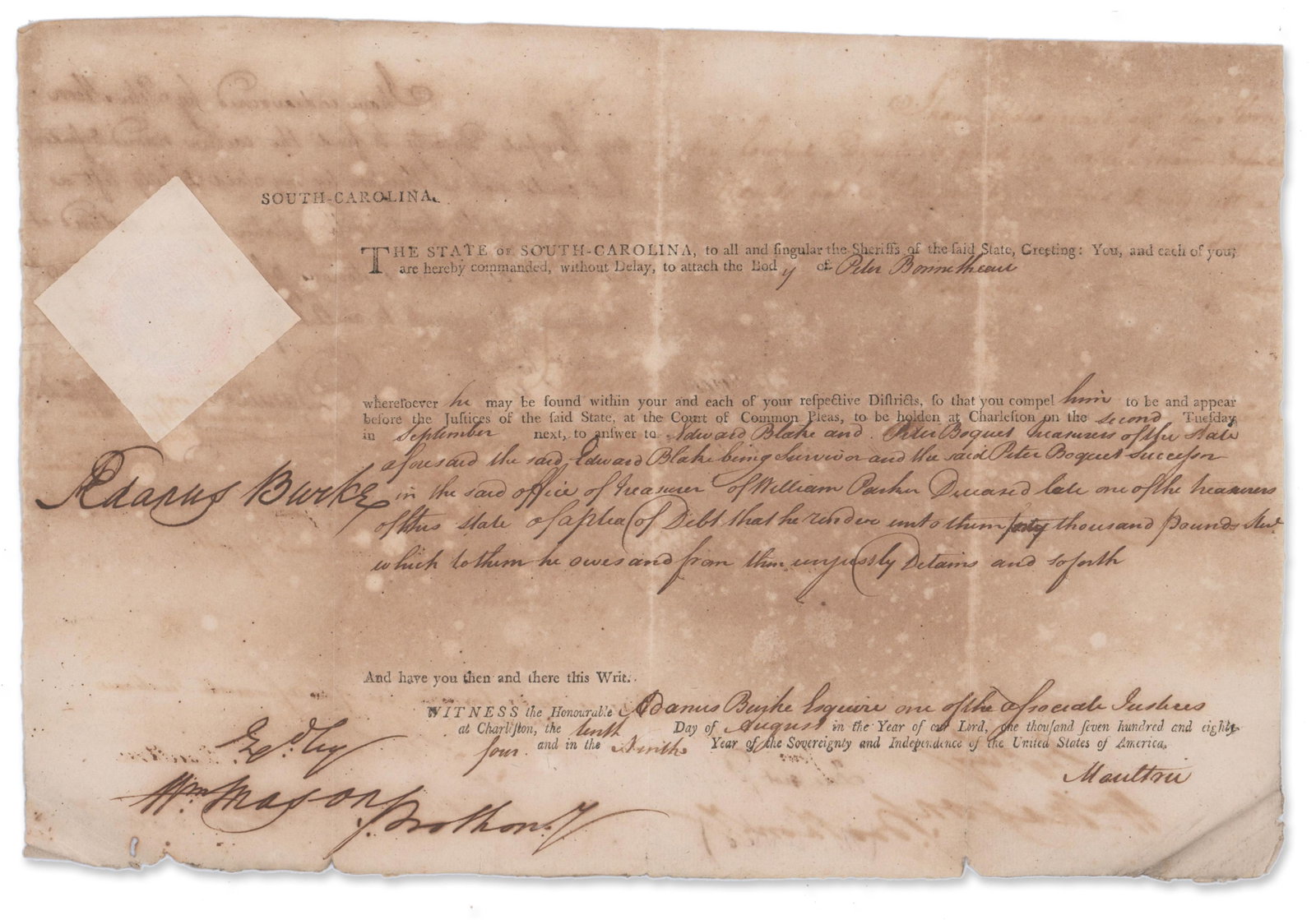 Printed Writ Signed by Two Rev. War Veterans: A. Burke & D. Stevens (1 of 2)