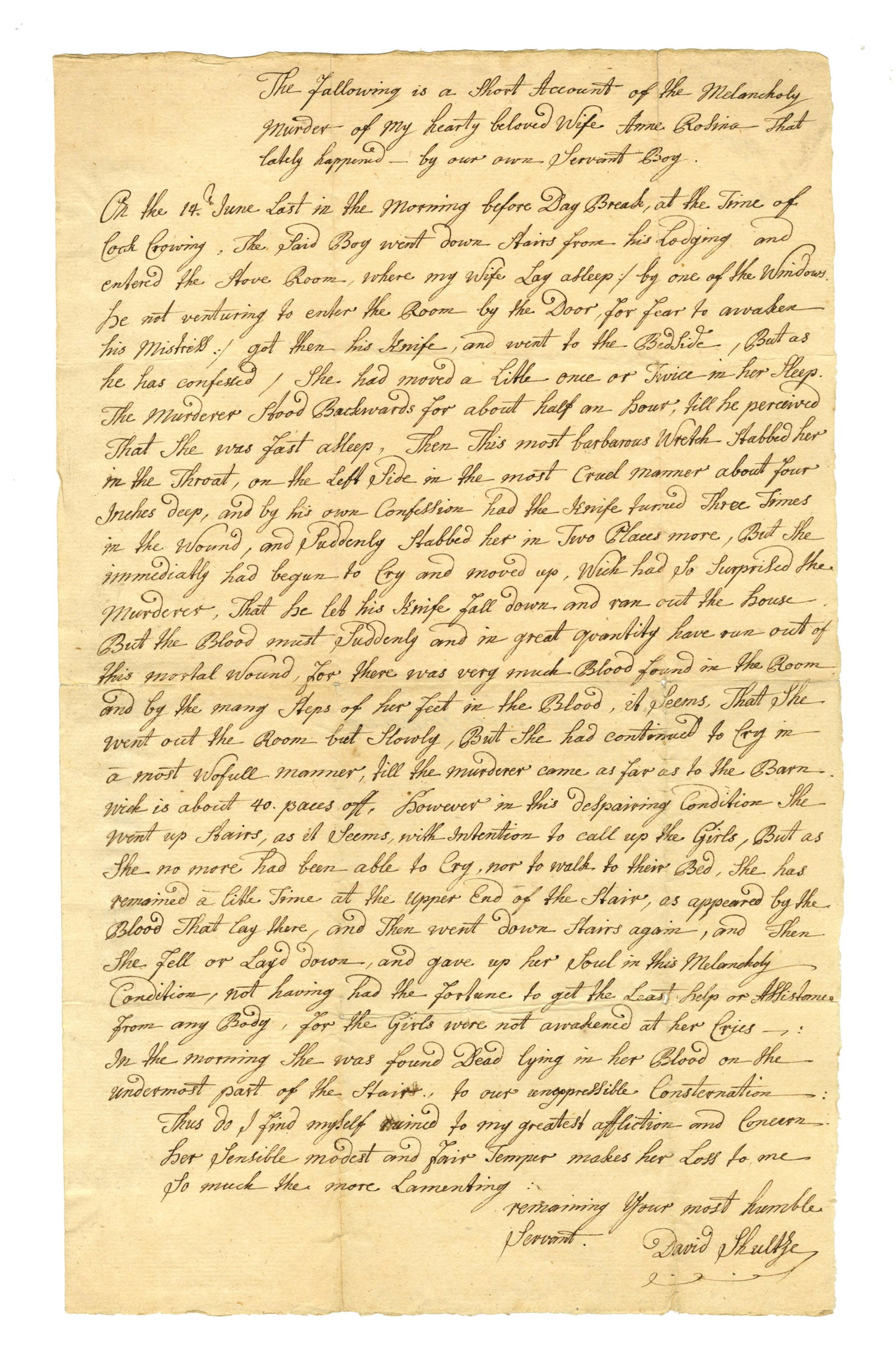 Colonial Murder! A Husband's Testimony on the Murder of His Wife by Servant, ca. 1750 (1 of 2)