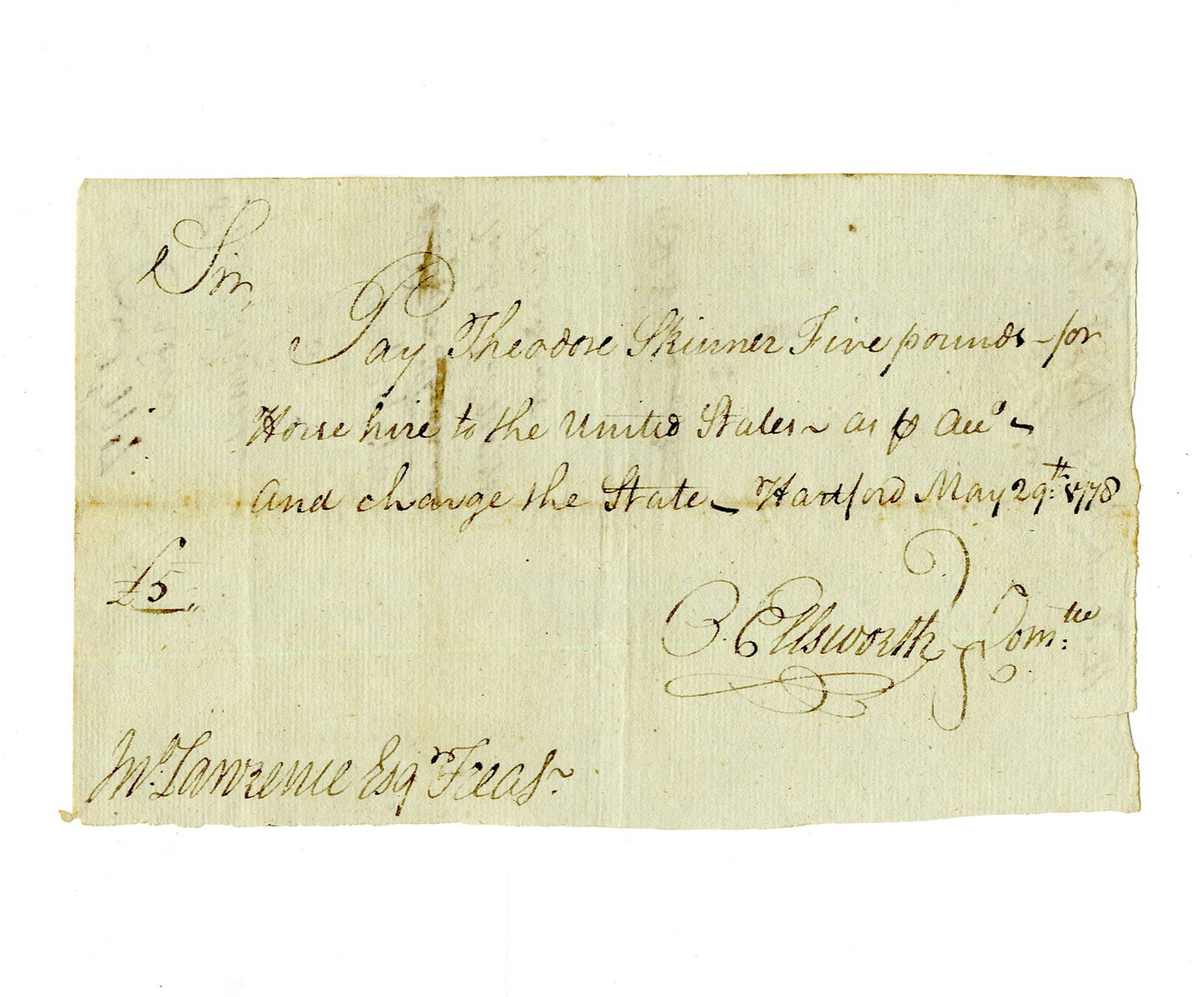 Oliver Ellsworth Writes & Signs Pay Order for Rider, 1778! (1 of 3)