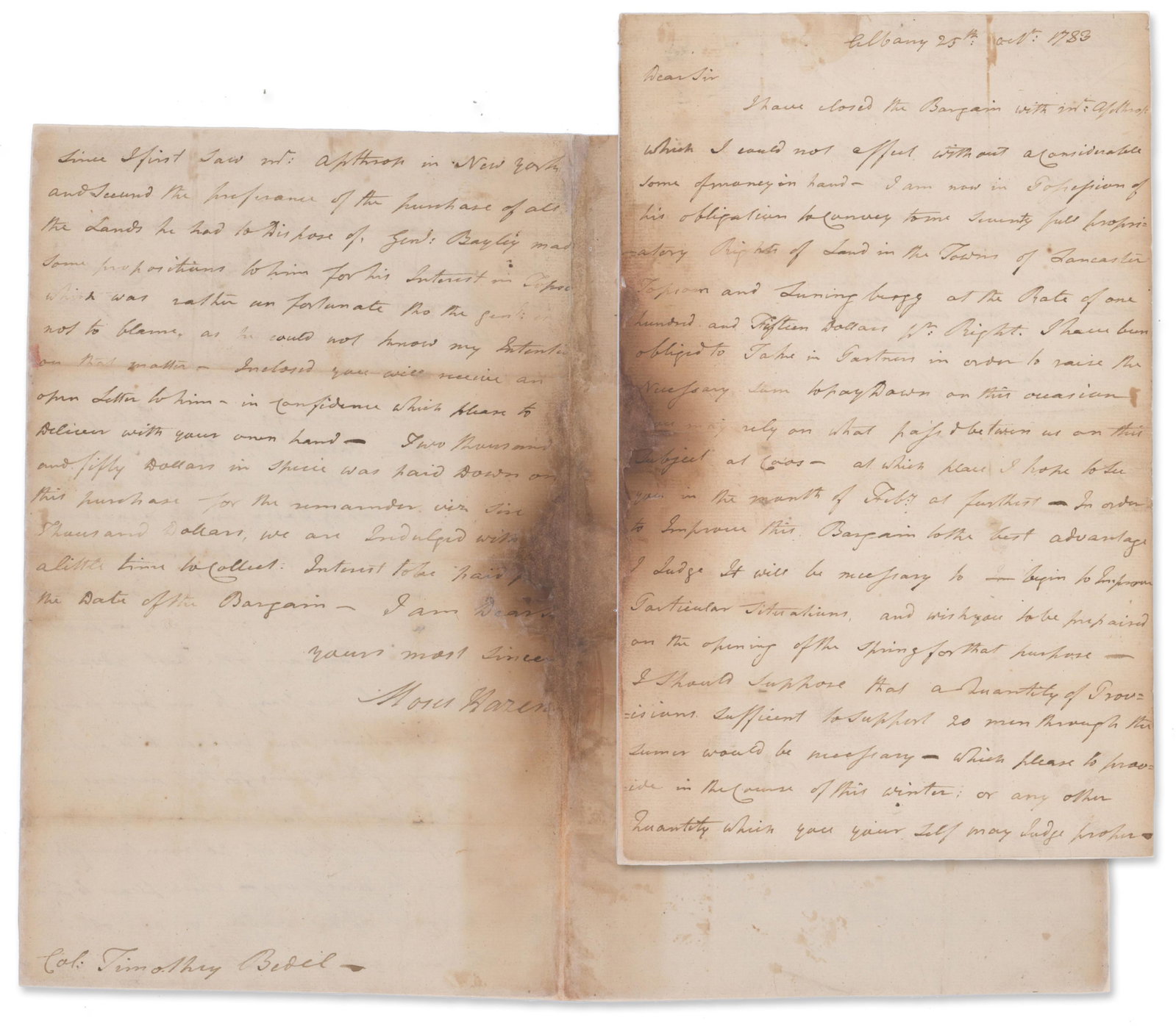 Gen. Moses Hazen ALS to His Business Partner, Col. Bedel Referencing Gen. Bayley (1 of 3)
