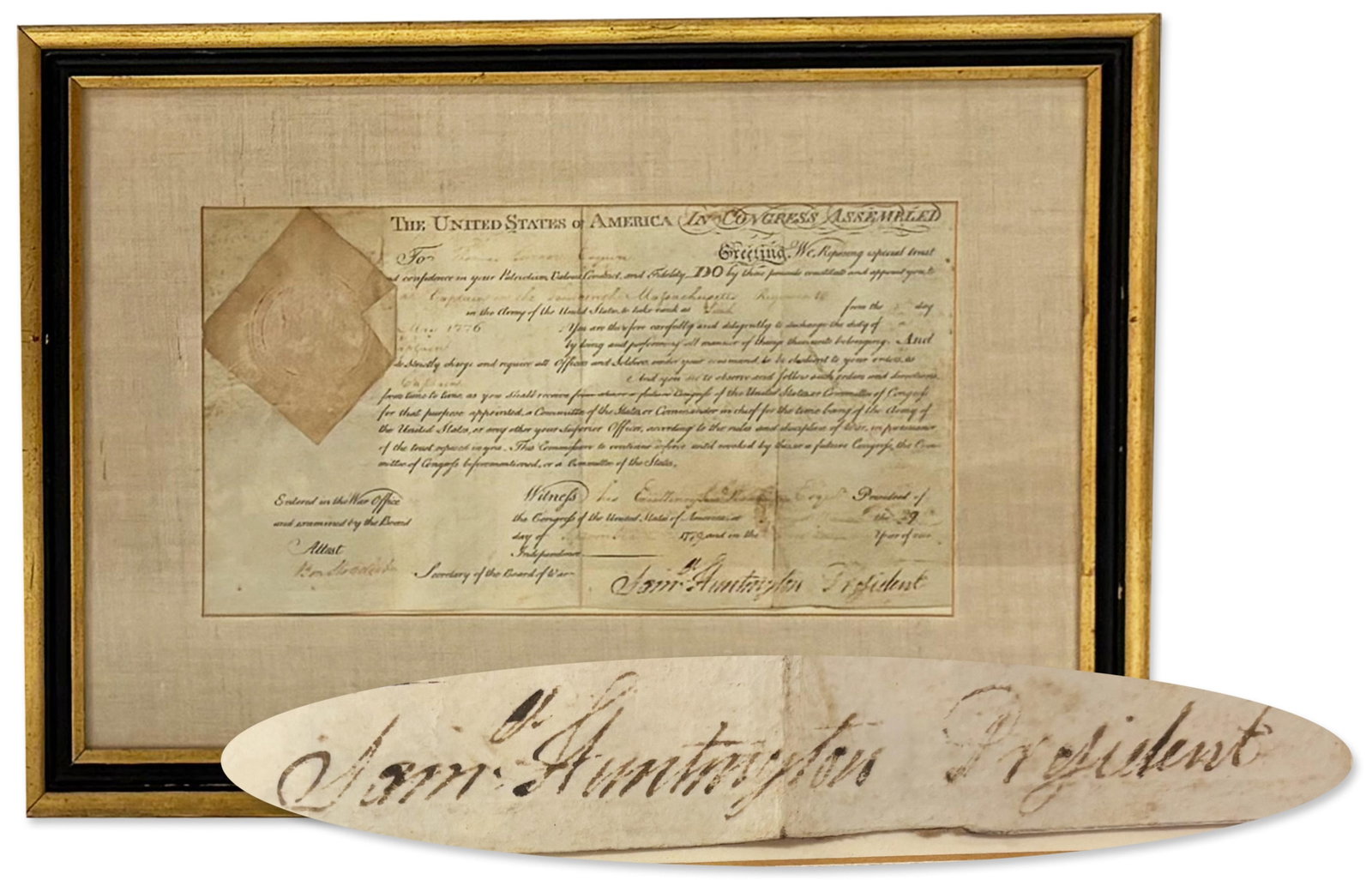 S. Huntington Signed Military Appointment as Pres. of the Continental Congress (1 of 3)