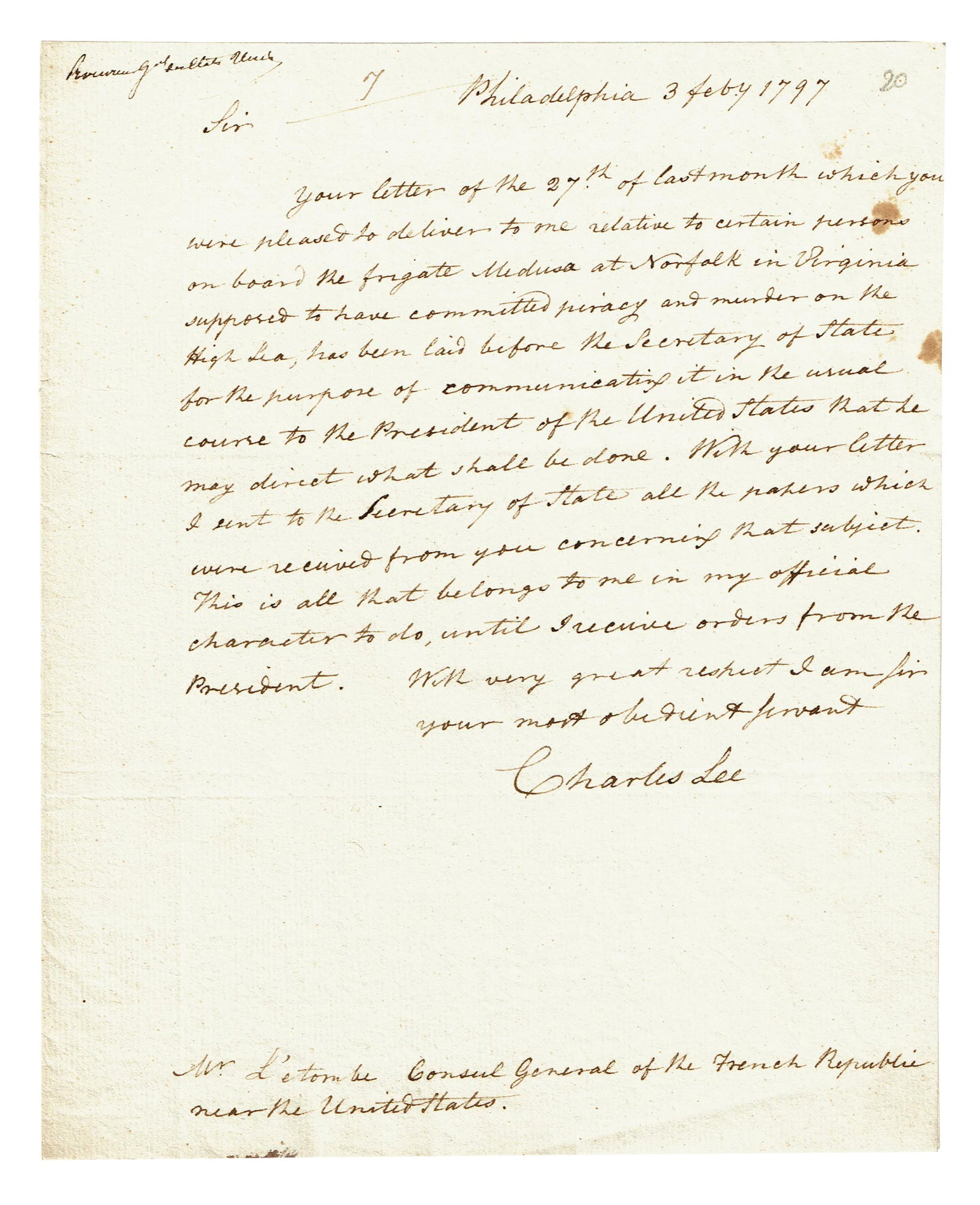 Charles Lee Handles a Matter of "piracy and murder on the High Sea" (1 of 3)