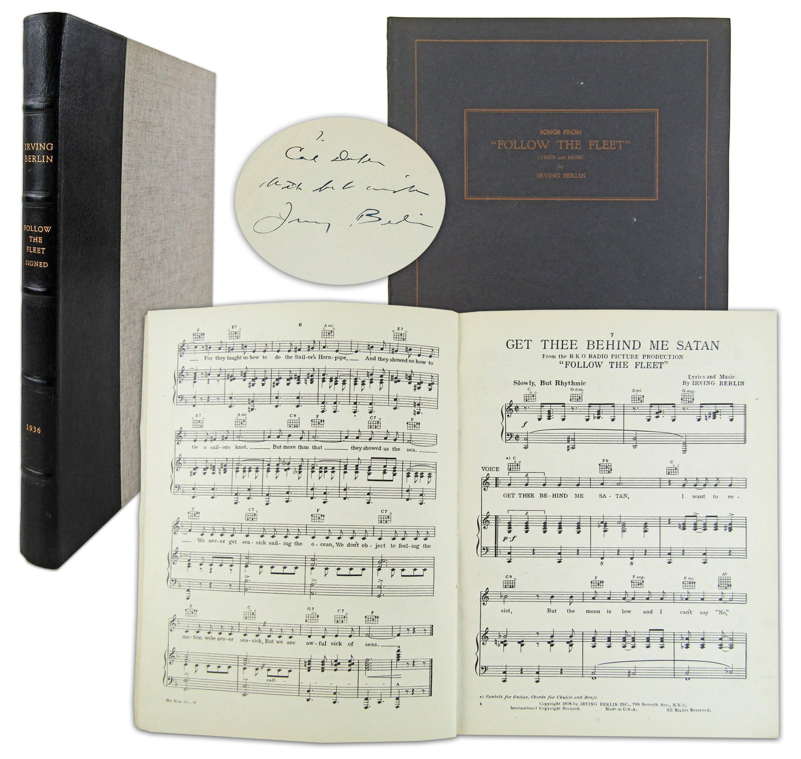 Irving Berlin Signed Presentation Copy, "Songs from 'Follow the Fleet,'" 1936 Rogers & Astaire: Irving Berlin [New York, NY], ca. 1936 Irving Berlin Signed Presentation Copy, "Songs from 'Follow the Fleet,'" 1936 Rogers & Astaire Musical Comedy SB A presentation copy of "Songs from 'Follow the