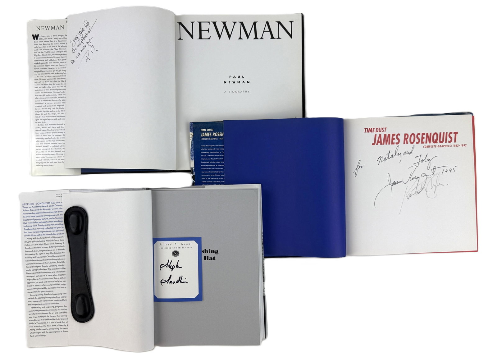 Paul Newman, James Rosenquist, Stephen Sondheim Signed Books: 20th C. Entertainers n.p., n.d. Paul Newman, James Rosenquist, Stephen Sondheim Signed Books Signed book Paul Newman, Stephen Sondheim and James Rosenquist signed book collection. Includes the