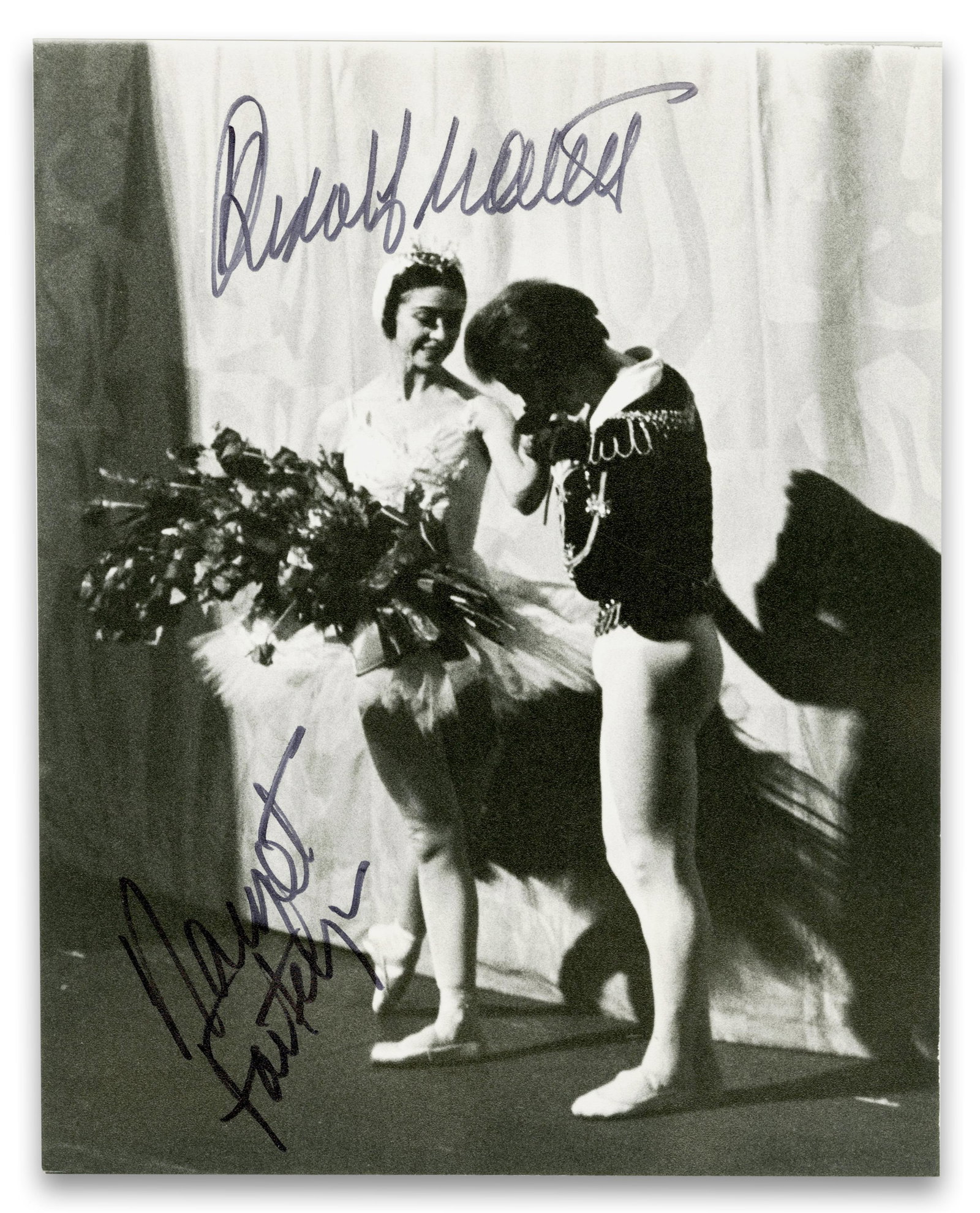 Margot Fonteyn & Rudolf Nureyev Signed Still From "Swan Lake": Margot Fonteyn n.p., ca. 1960s Margot Fonteyn & Rudolf Nureyev Signed Still From "Swan Lake" Signed photograph A vintage, black and white matte photograph of famed Ballet duo Margot Fonteyn and