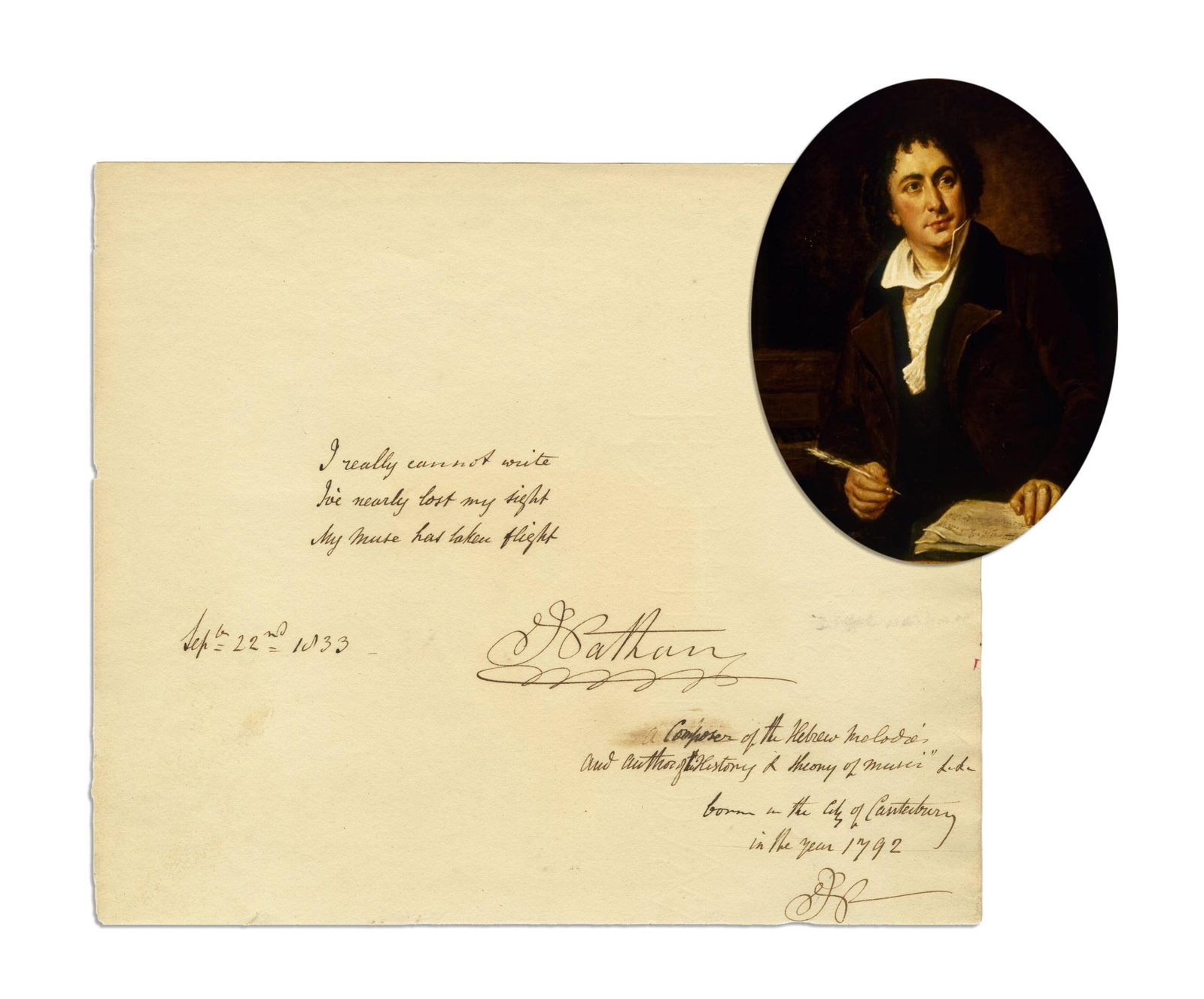 Exceedingly Rare Isaac Nathan 1833 Signed Poem (1 of 3)