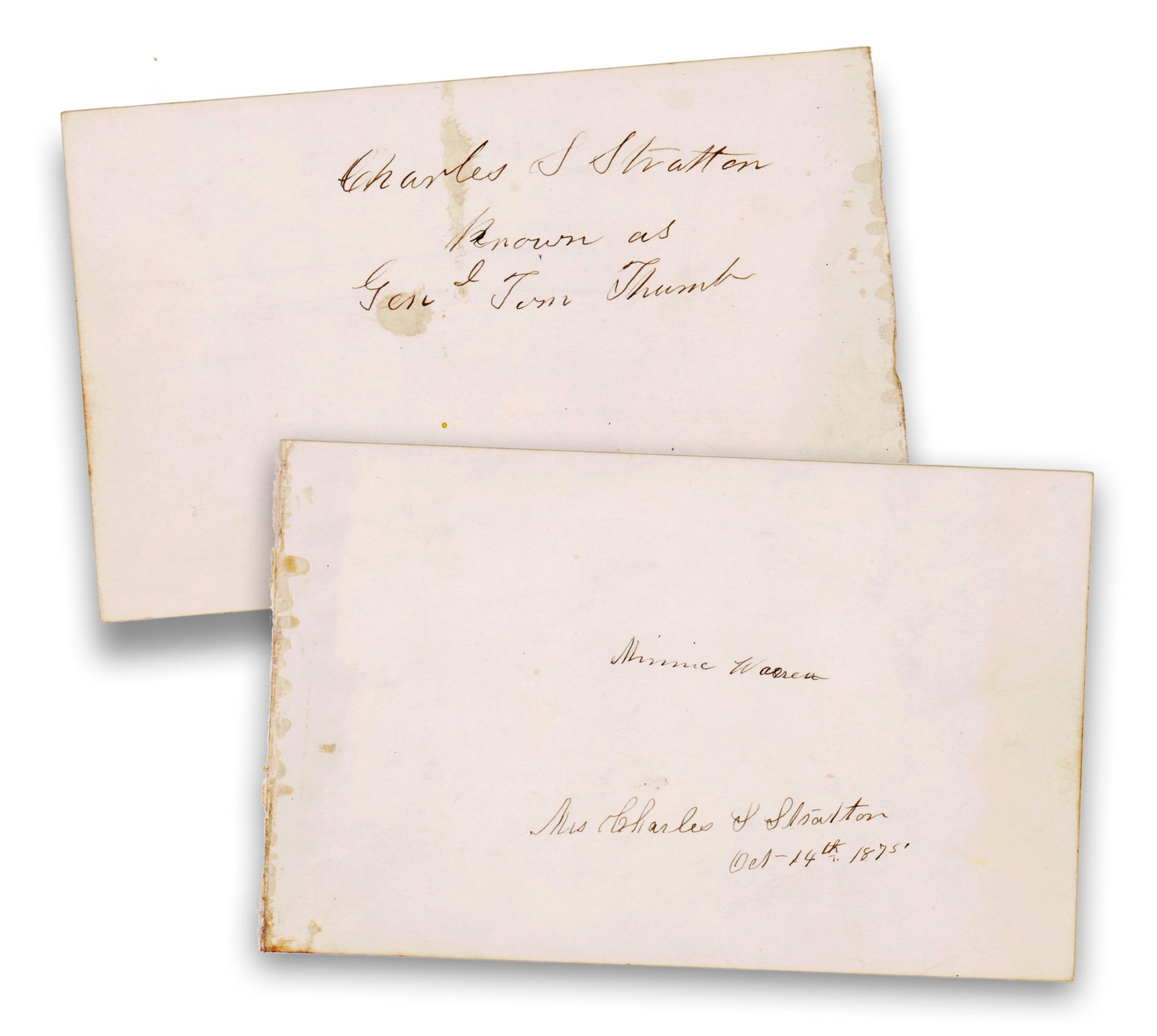 Tom Thumb & Lavinia Warren Autograph Pairing: Charles S. Stratton n.p., ca. 1870s Tom Thumb & Lavinia Warren Autograph Pairing Signature Two autographed pages from 19th century entertainers Charles Stratton (a.k.a. General Tom Thumb) and his