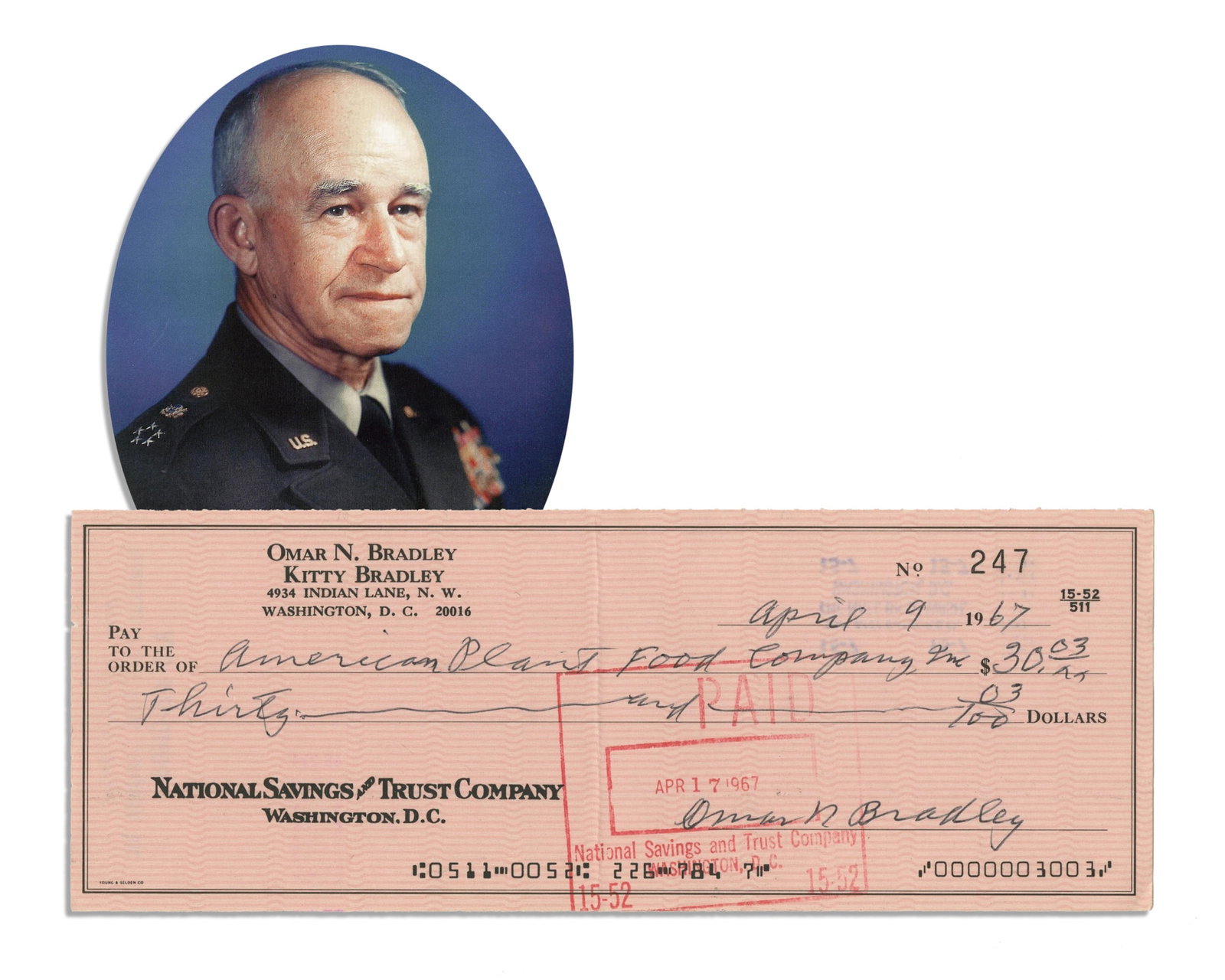 Five Star General Omar Bradley Signed Check (1 of 3)