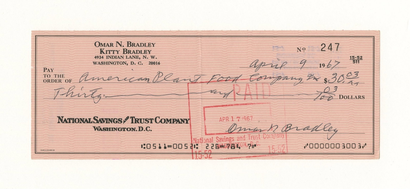 Five Star General Omar Bradley Signed Check - 2