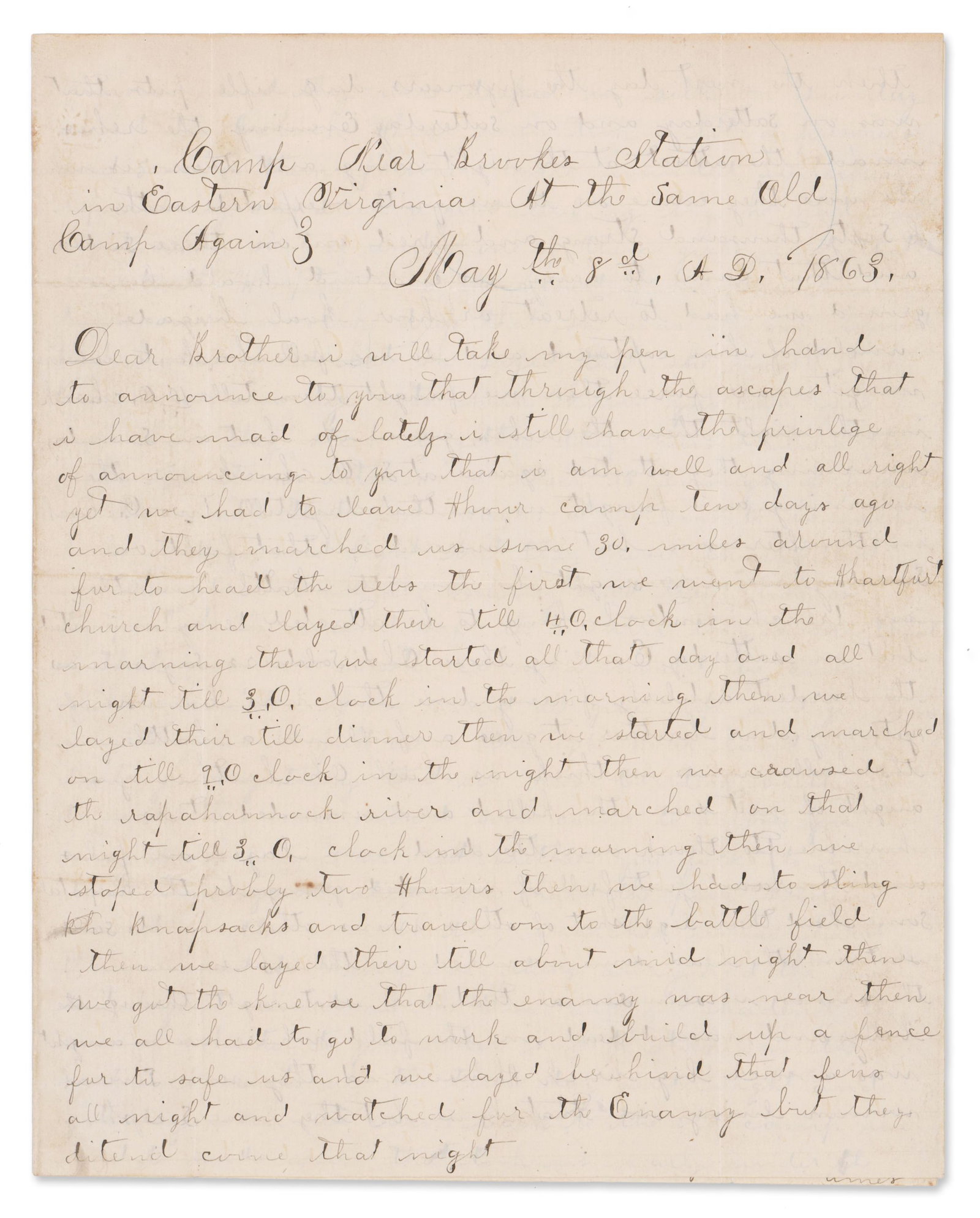 Ohio Soldier's Letter w/ Gruesome Account of Chancellorsville (1 of 3)