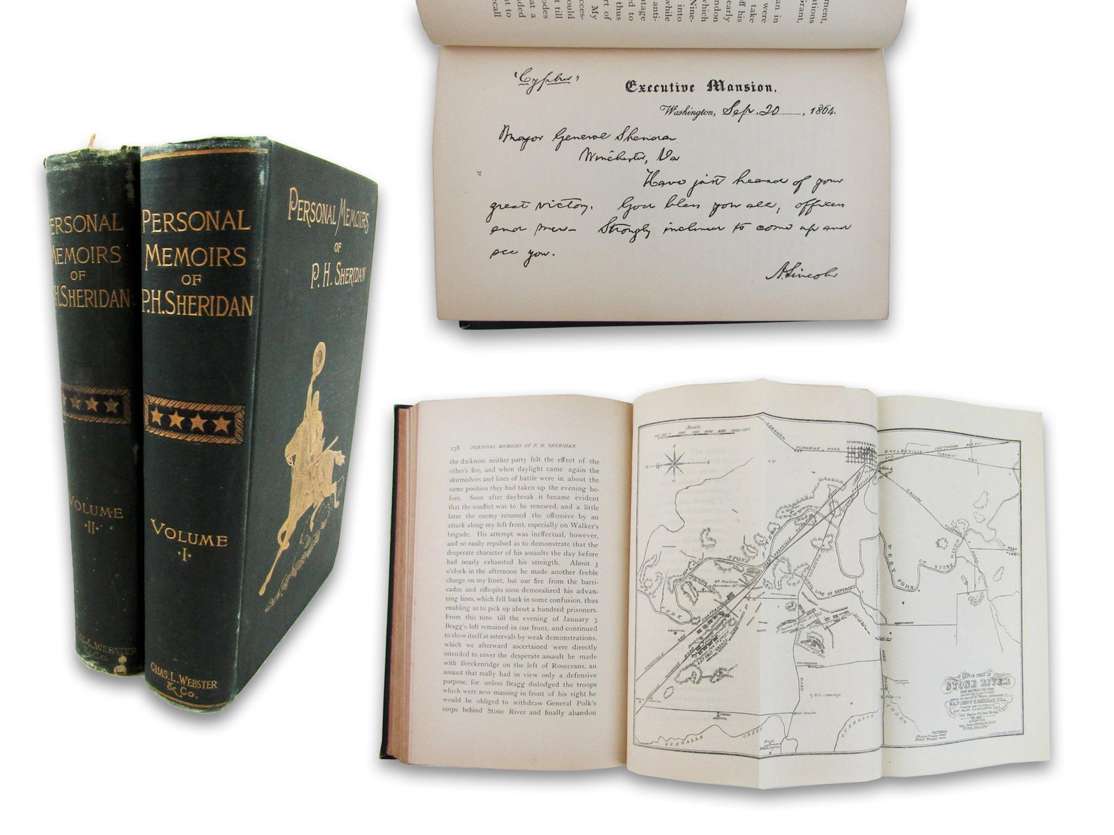 1st Ed. "Personal Memoirs of P. H. Sheridan" Two Volume Set, Published Year of His Death (1 of 10)