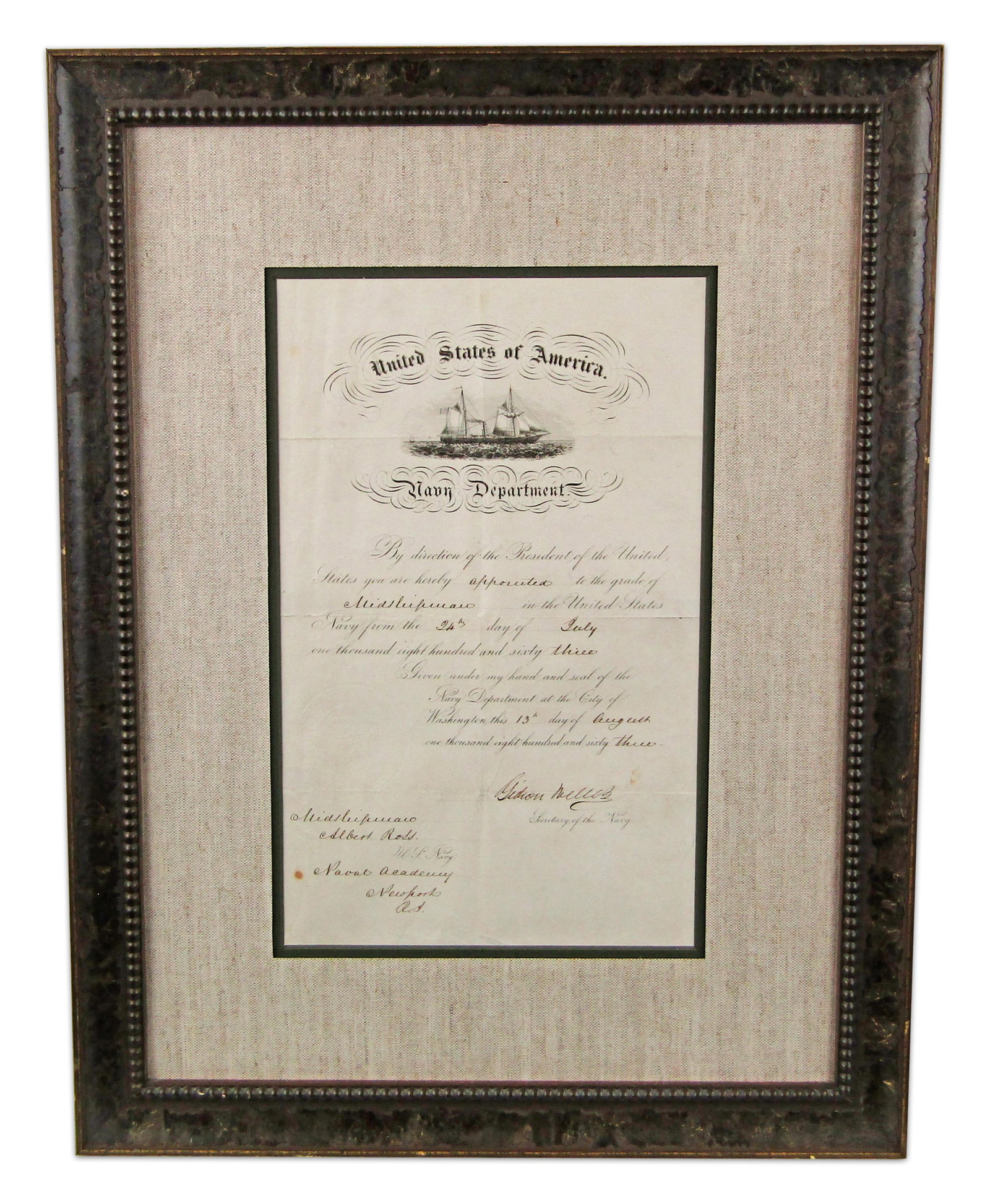 Gideon Welles Signed War-Dated Naval Academy Promotion of PA Teenager - Future Rear Admiral! (1 of 2)