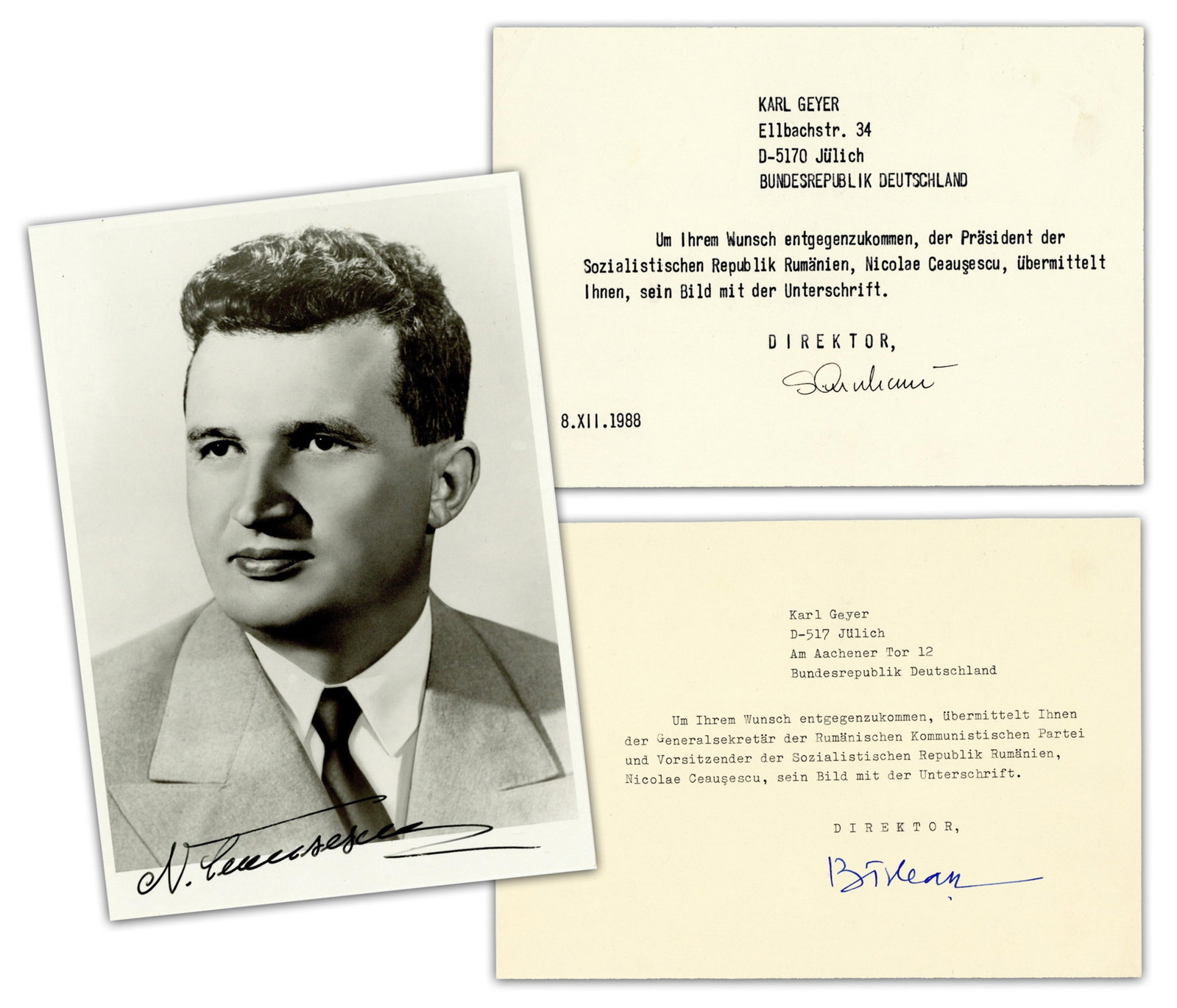 Nicolae Ceausescu Signed Photo, With Accompanying Transmittal Cover Dated 1 Year Before His (1 of 6)