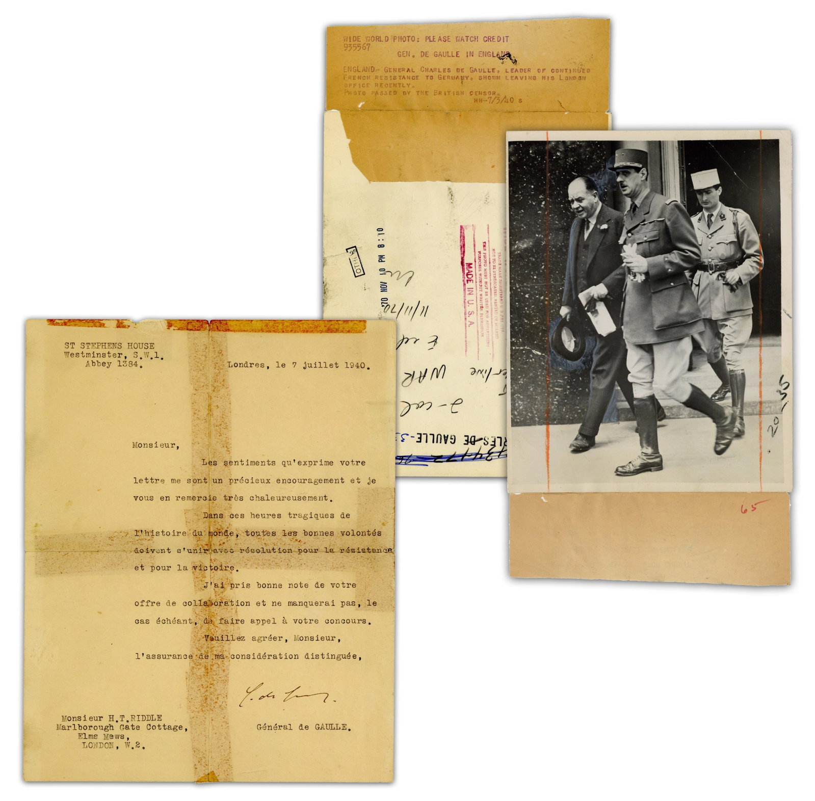 Charles de Gaulle 1940 TLS: "In these tragic hours in the history of the world, all goodwill must (1 of 5)