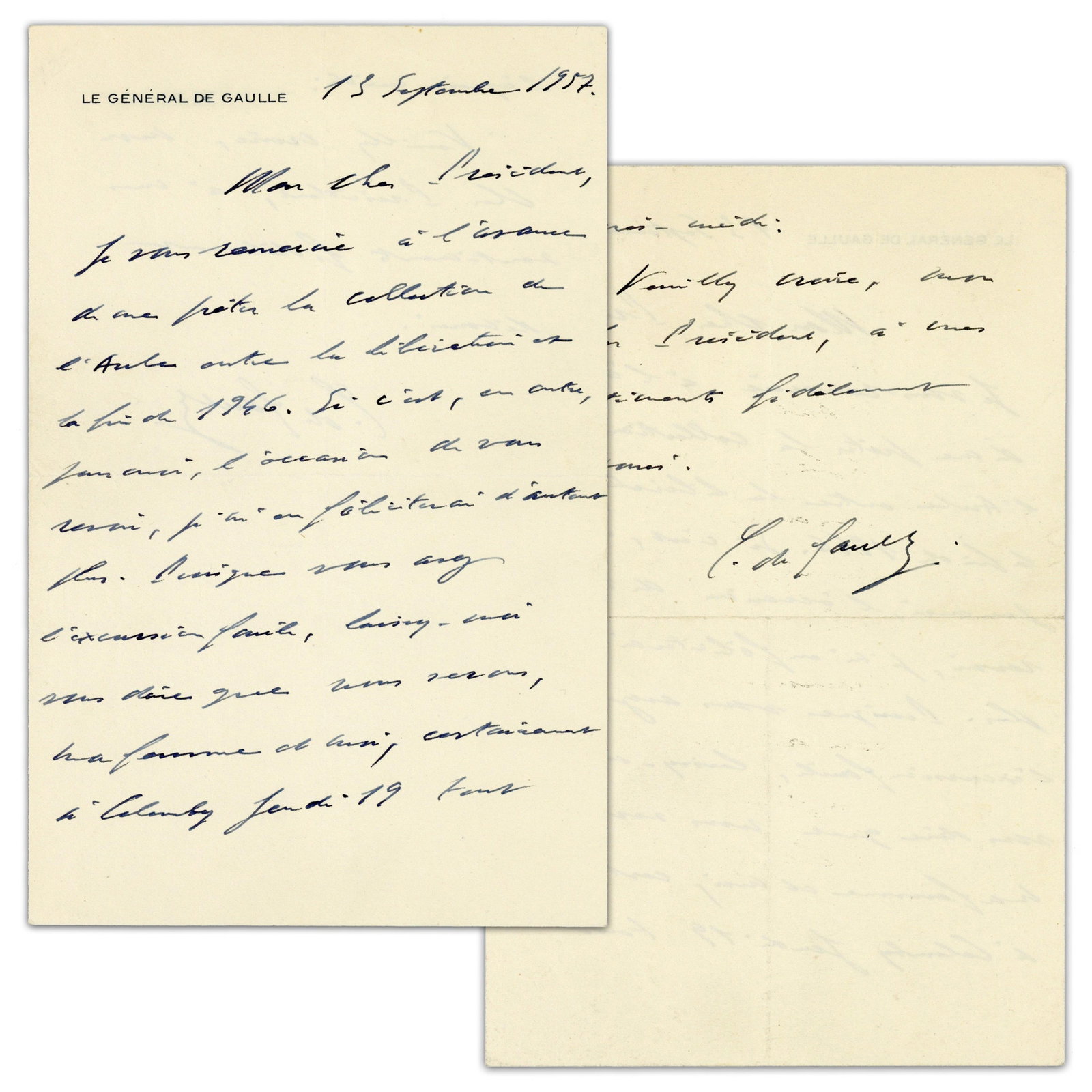 Charles de Gaulle ALS With Memoirs Association: "I thank you in advance for loaning me the (1 of 4)