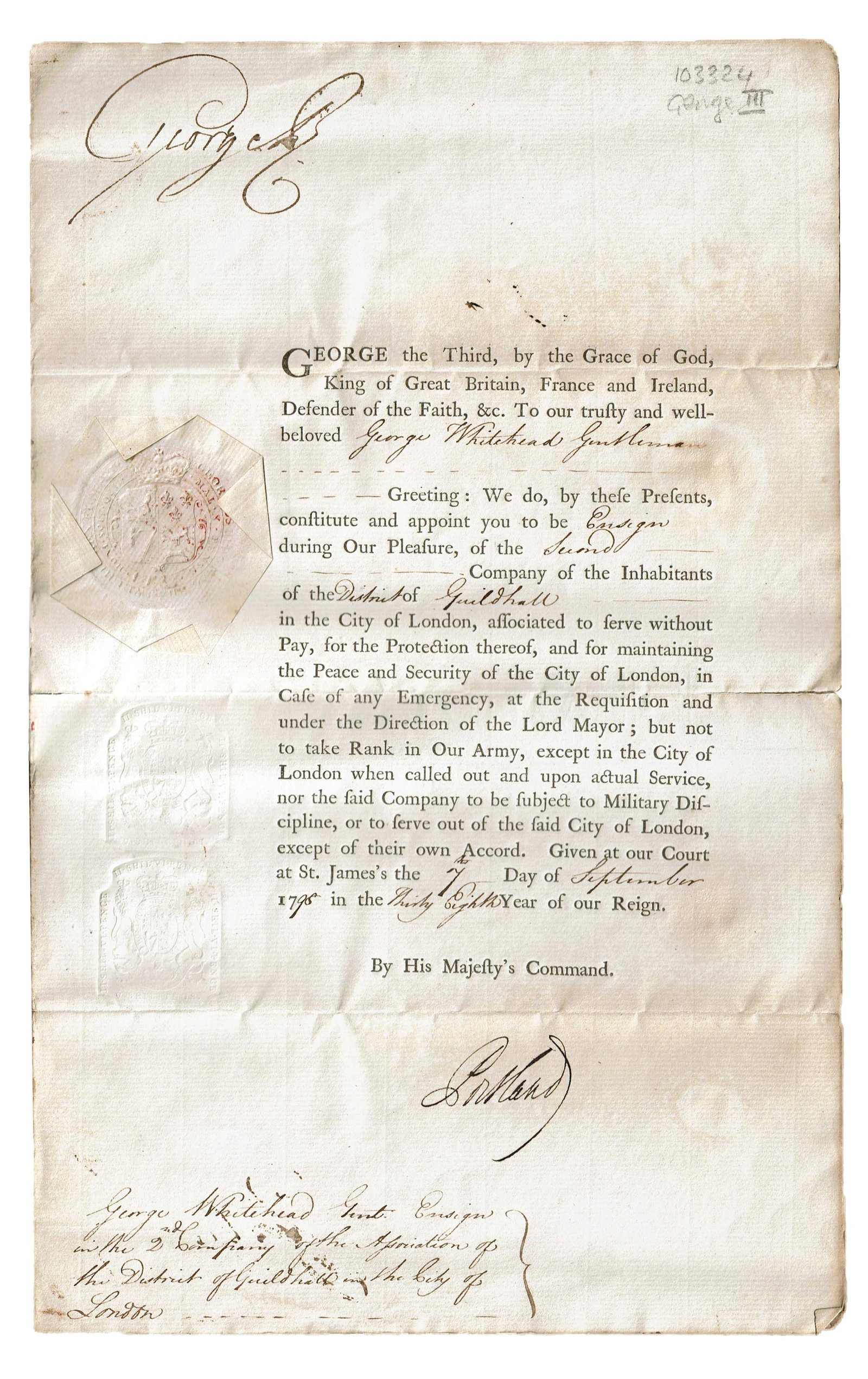 Rare King George III Signed Royal Military Appointment (1 of 2)