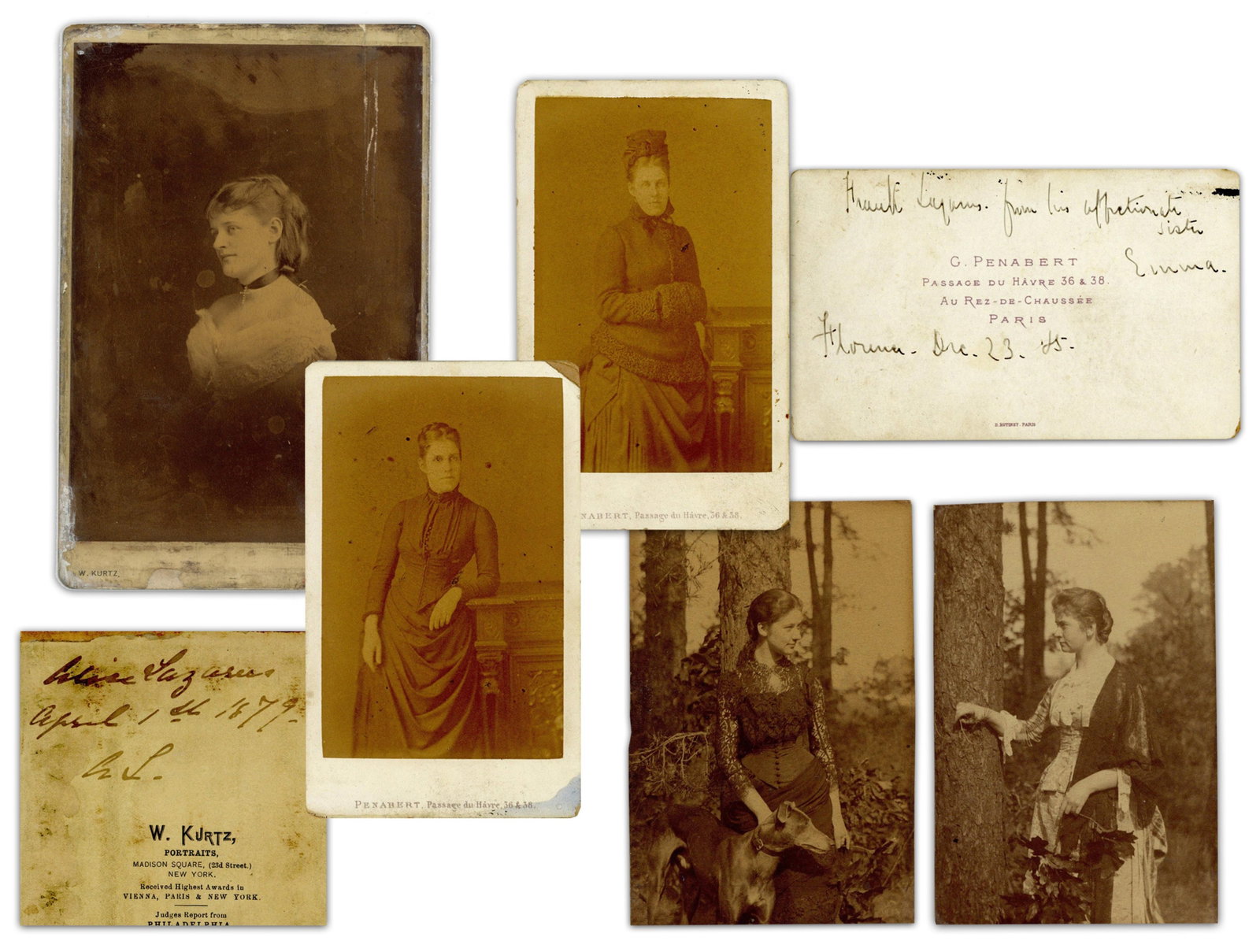 Emma Lazarus Association, (5) CDVs & Cabinet Card Initialed "E.L.": Emma Lazarus Florence, Italy among other places, ca. 1879-1885 Emma Lazarus Association, (5) CDVs & Cabinet Card Initialed "E.L." Photography A fine photography collection, comprised of four period ca