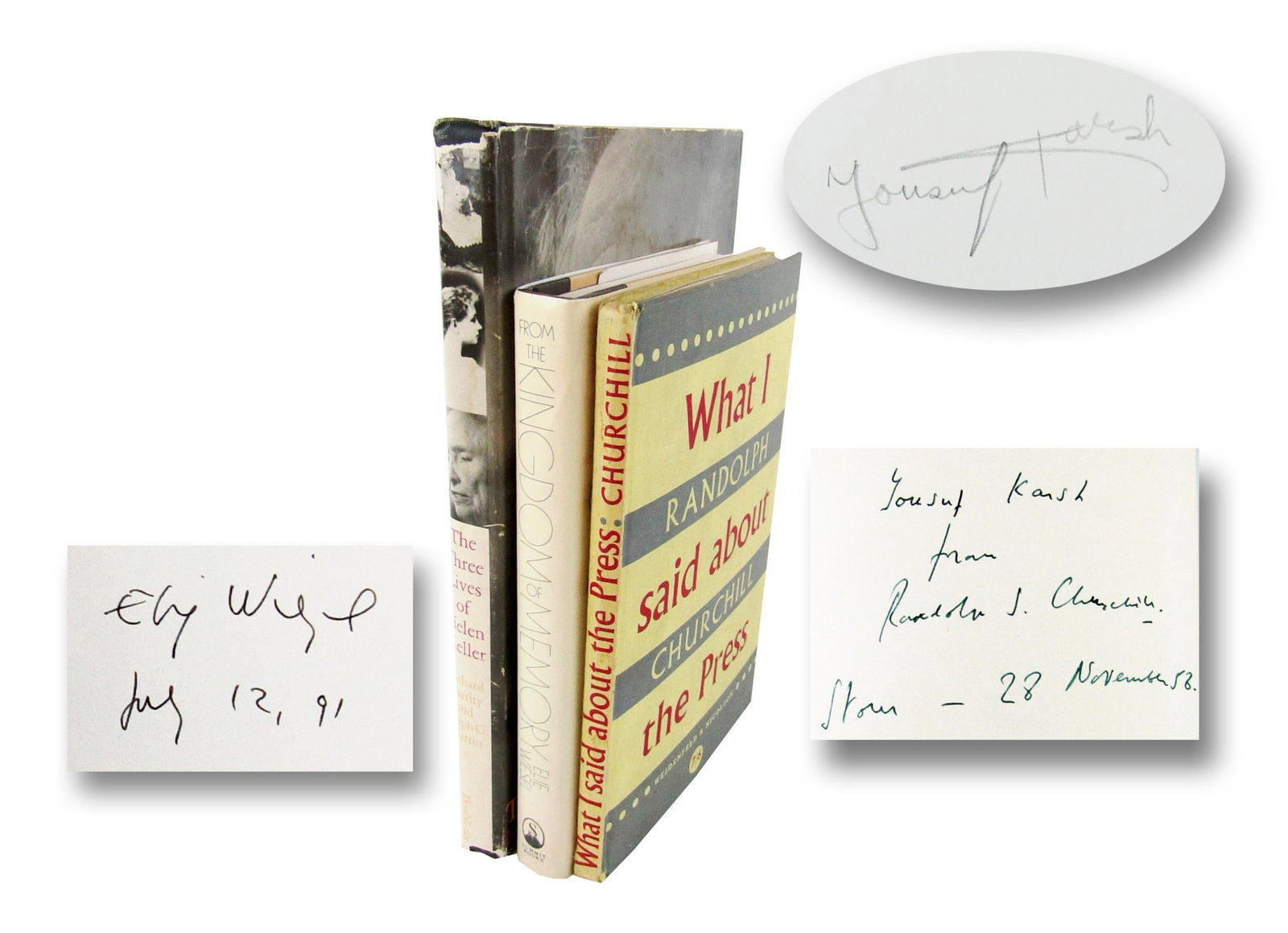 Literary Dealer's Lot of (3) SBs Owned by Photographer Yousuf Karsh: E. Wiesel, R. Churchill. Ex. (1 of 11)