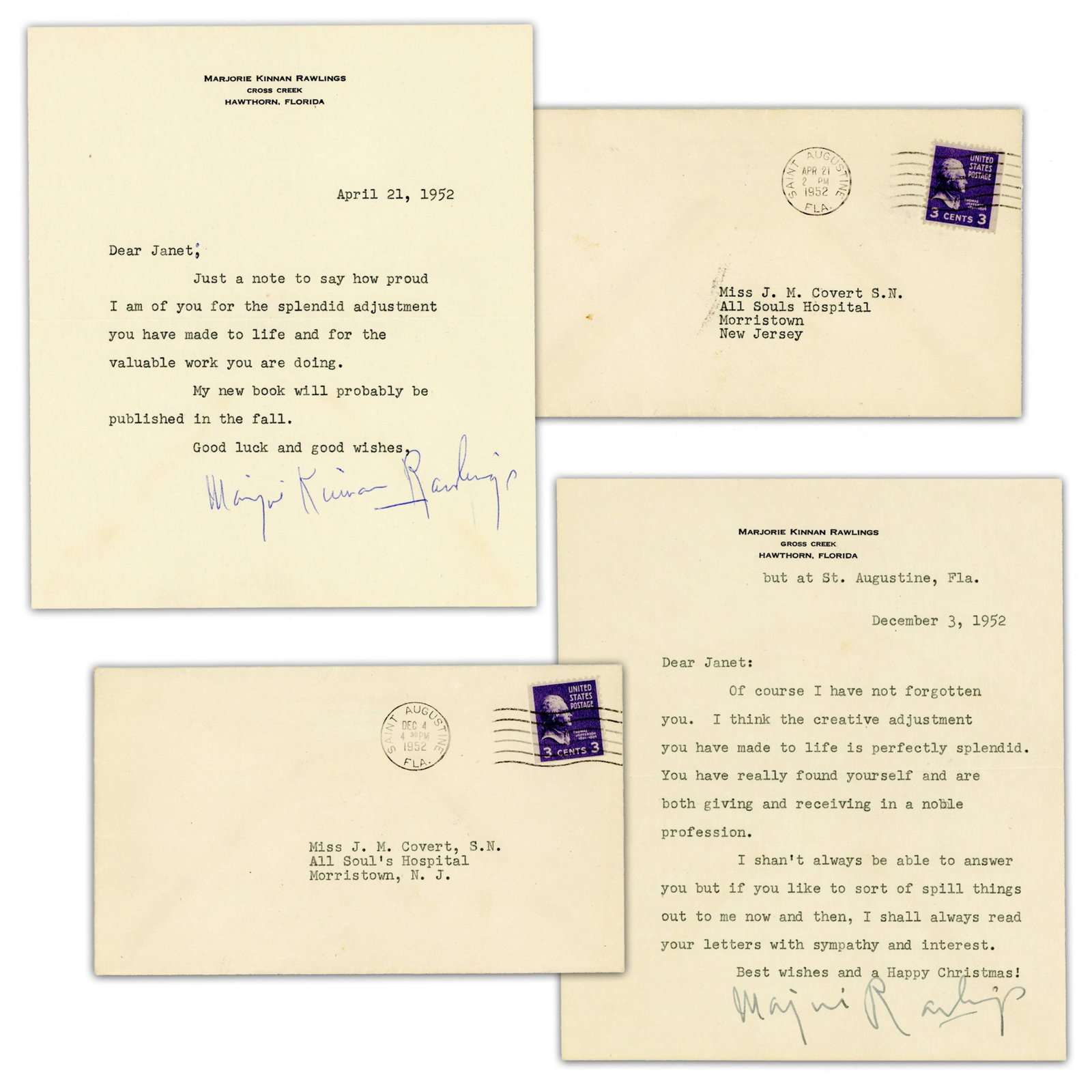(2) Marjorie Rawlings TLSs incl. April 1952: "My new book will probably be published in the fall" (1 of 7)