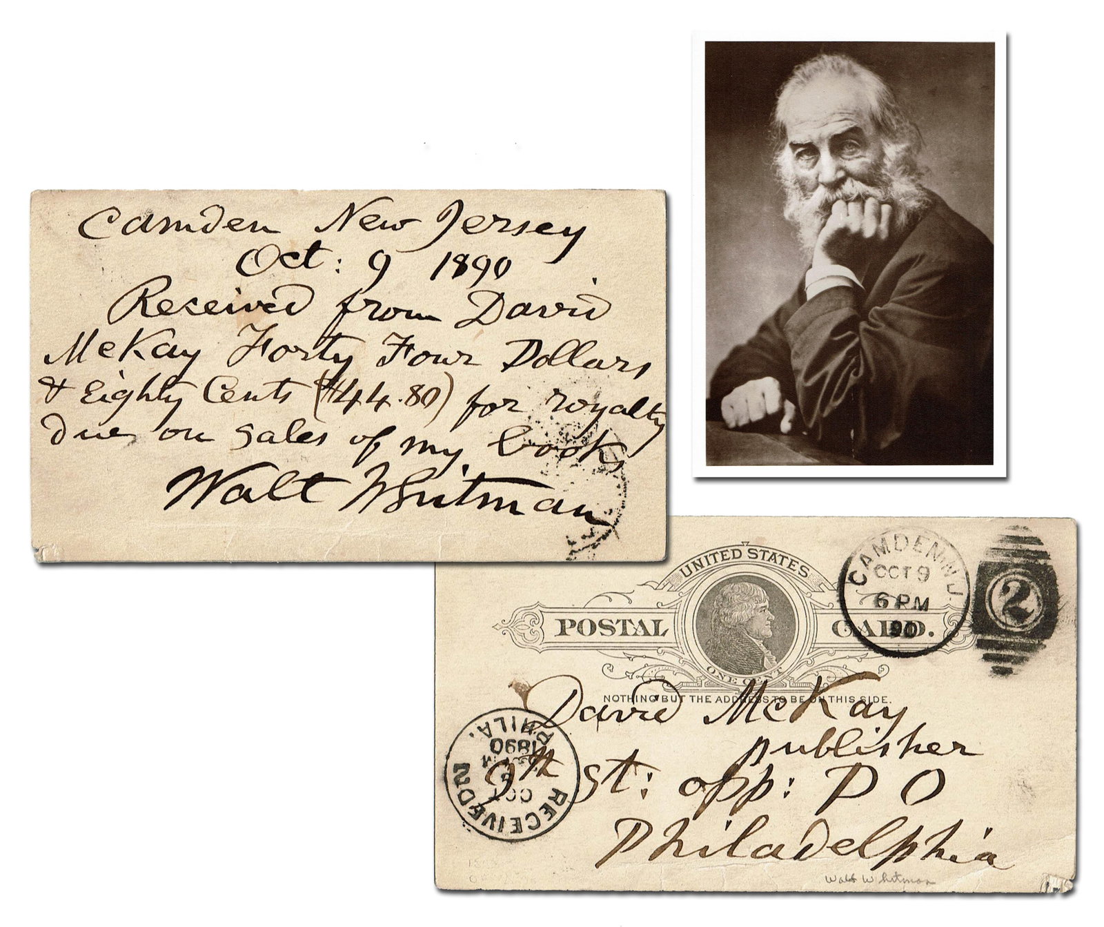 Walt Whitman ALS Re: Leaves of Grass "royalty due on sales of my book": Walt Whitman Camden, NJ, October 9, 1890 Walt Whitman ALS Re: Leaves of Grass "royalty due on sales of my book" ALS Walt Whitman (1819-1892). Autograph letter signed, "Walt Whitman," 1p, on a