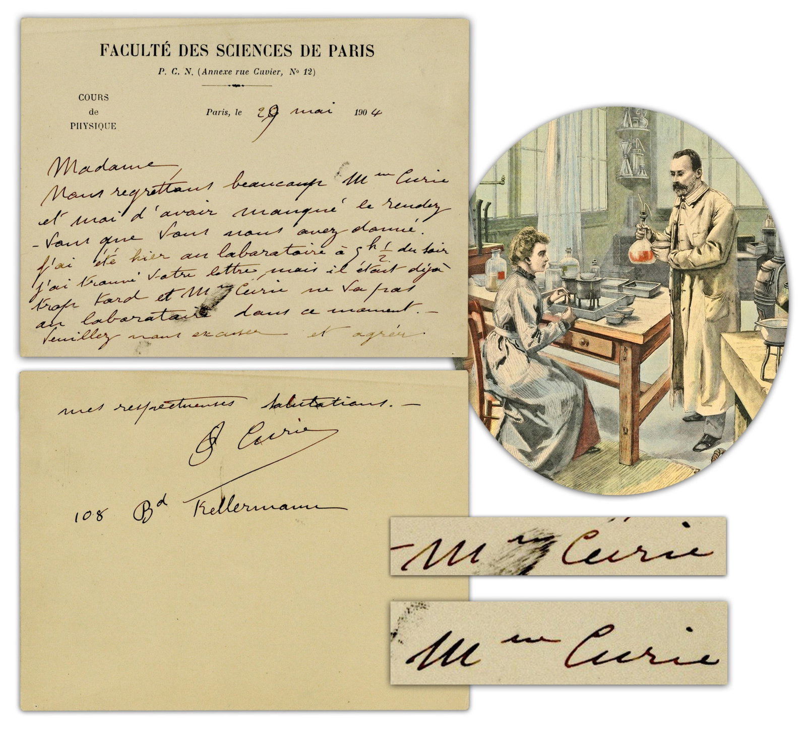 Pierre Curie 3x Signed ALS: "I was at the laboratory yesterday" - Dated 6 Months After Nobel Prize: Pierre Curie 108 Boulevard Kellermann, Paris, France, May 29, 1904 Pierre Curie 3x Signed ALS: "I was at the laboratory yesterday" - Dated 6 Months After Nobel Prize Win ALS A 2pp autograph letter in