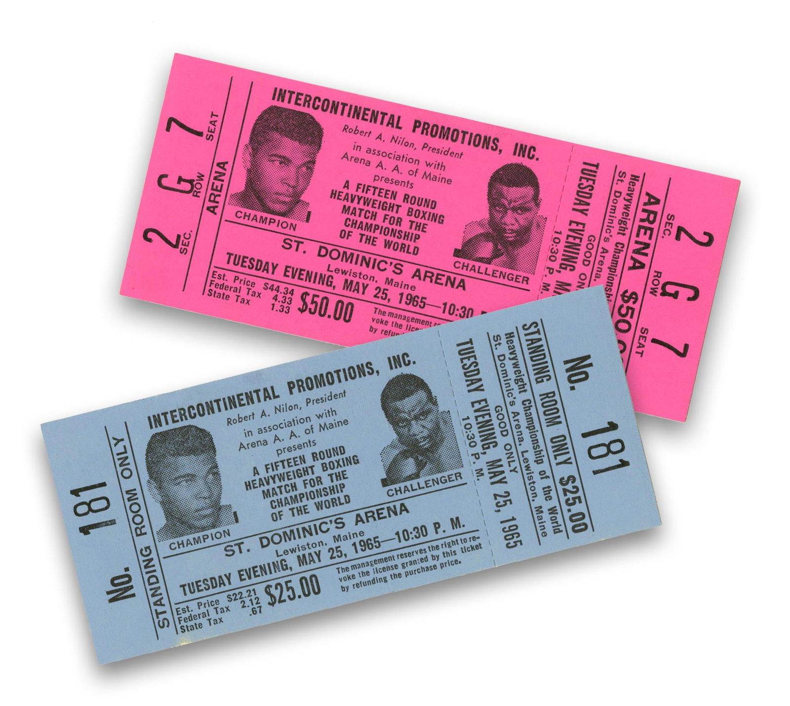 Ali vs. Liston Pair of Unused Admission Tickets for 1965 Rematch (1 of 3)