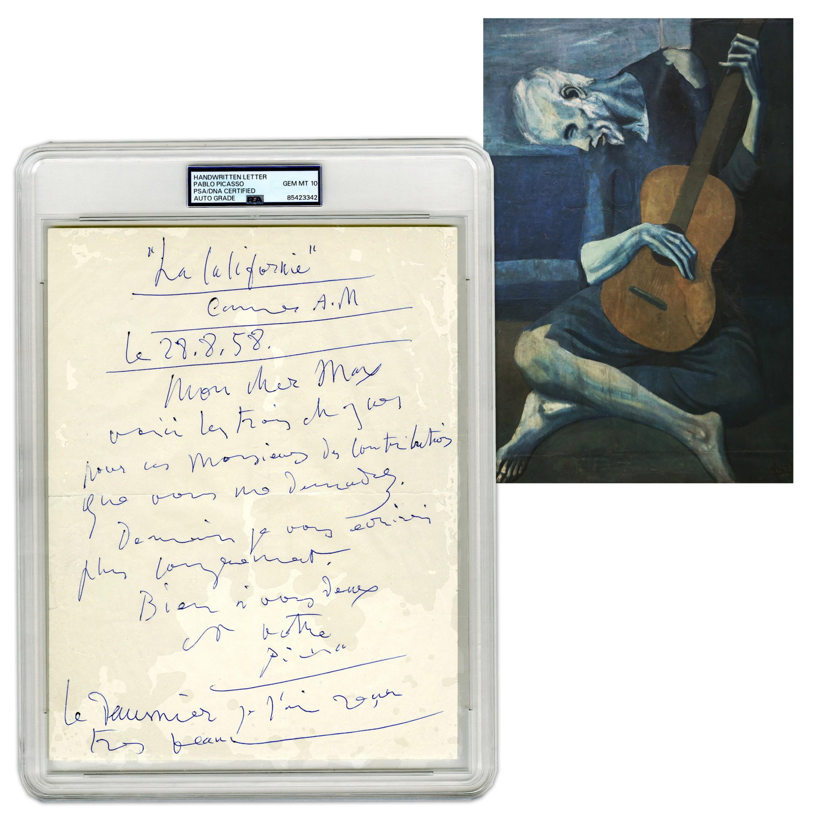 Pablo Picasso PSA GEM MT 10 Rare ALS Re: French Artist Honoré Daumier: "… I received it - very (1 of 4)