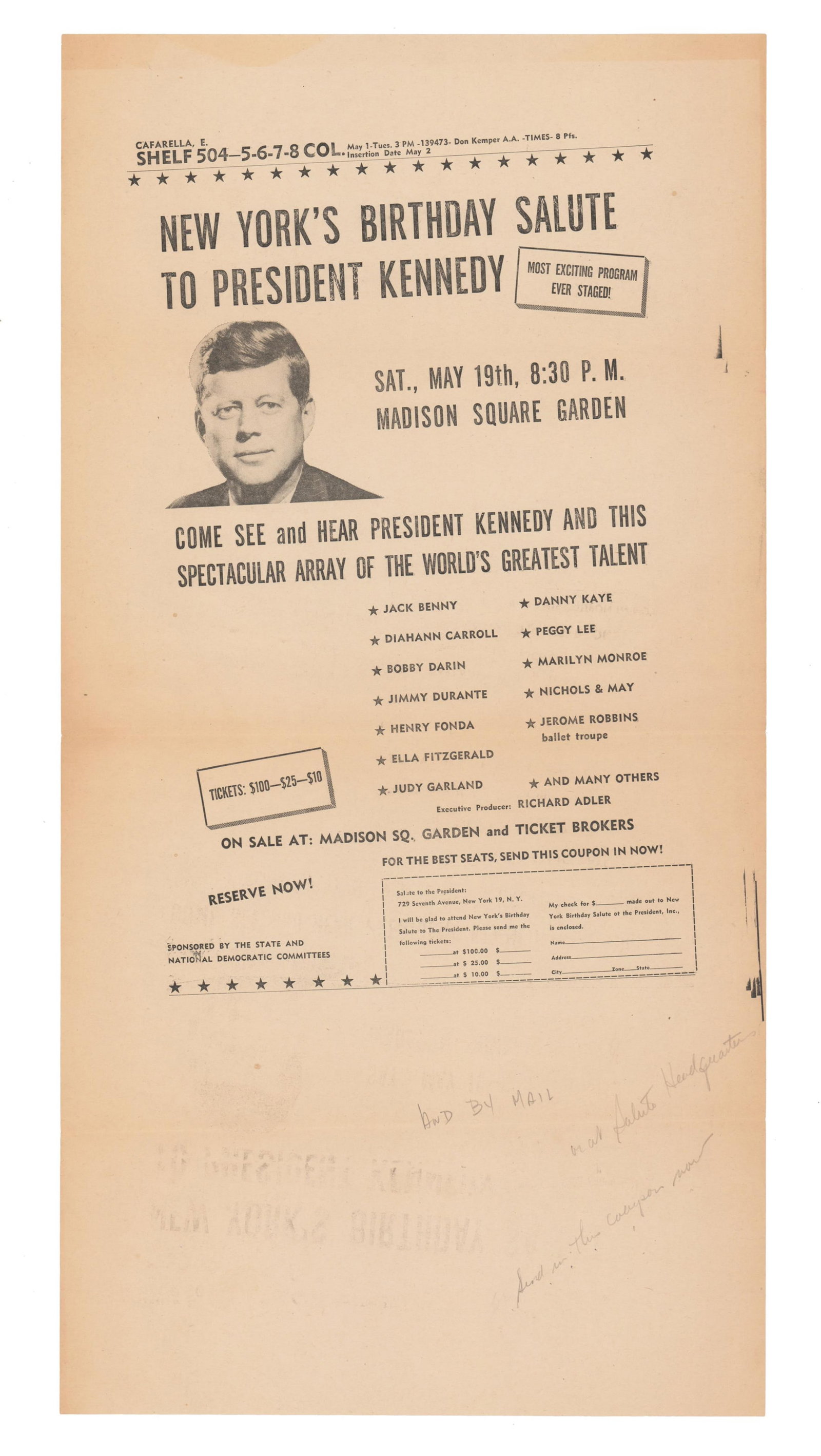John F. Kennedy "Marilyn" Birthday Salute Broadside (1 of 3)
