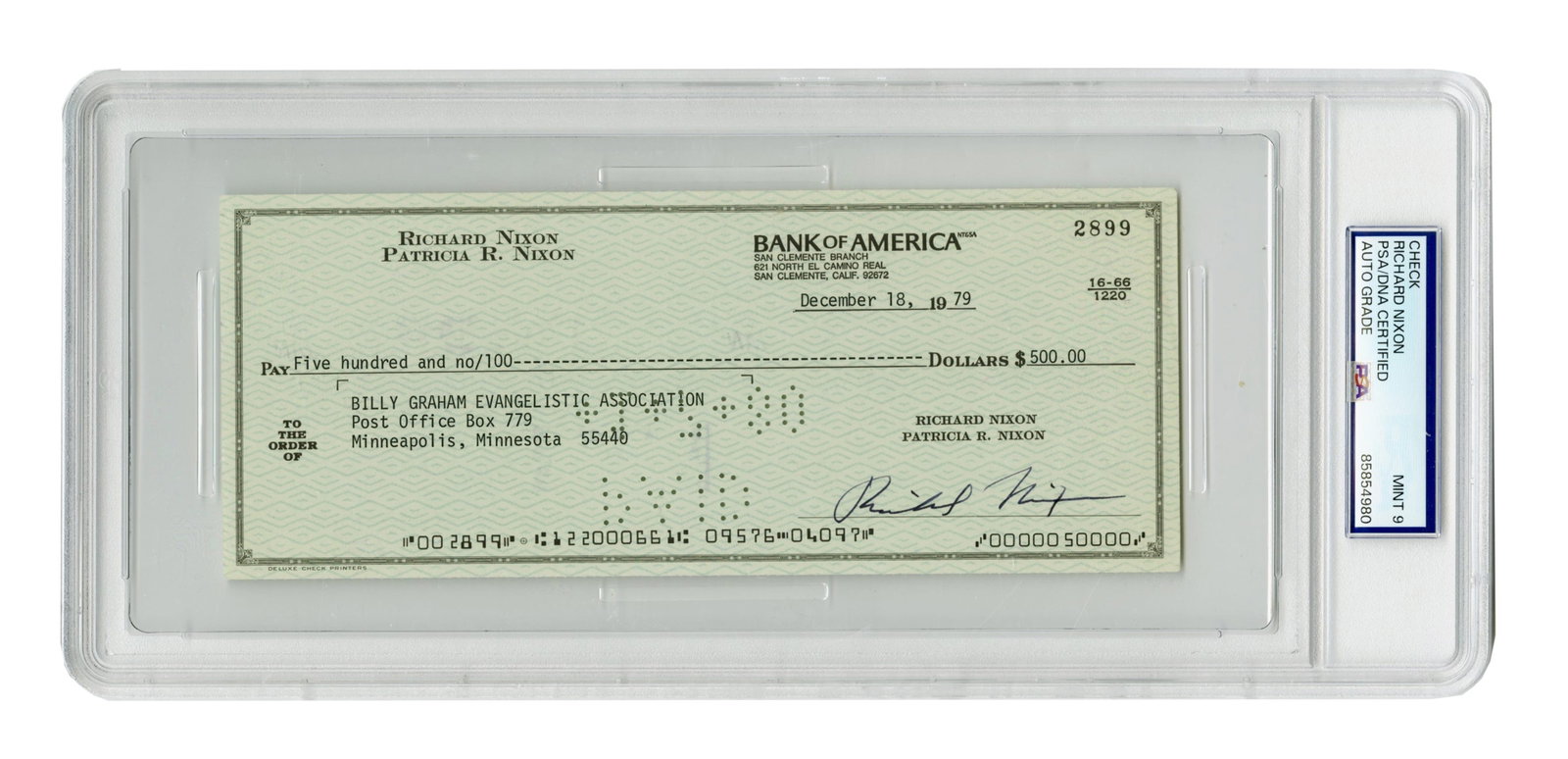 Richard Nixon PSA Slabbed MINT 9 Signed Check Donating to Billy Graham Association (1 of 2)