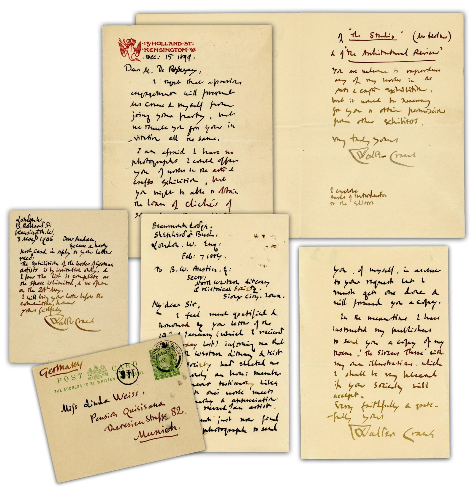 (3) Walter Crane ALSs With Superb Content Re: Arts & Crafts Movement, Plus Artistic, Literary & (1 of 8)