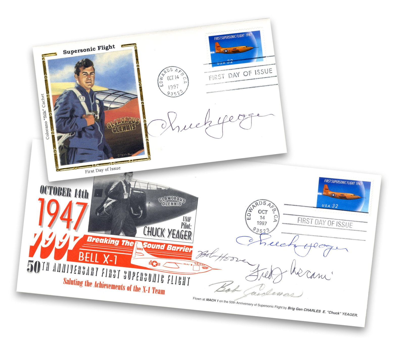 Chuck Yeager & 3 Bell X-1 Test Pilots Signed FDCs Commemorating Supersonic Flight (1 of 3)