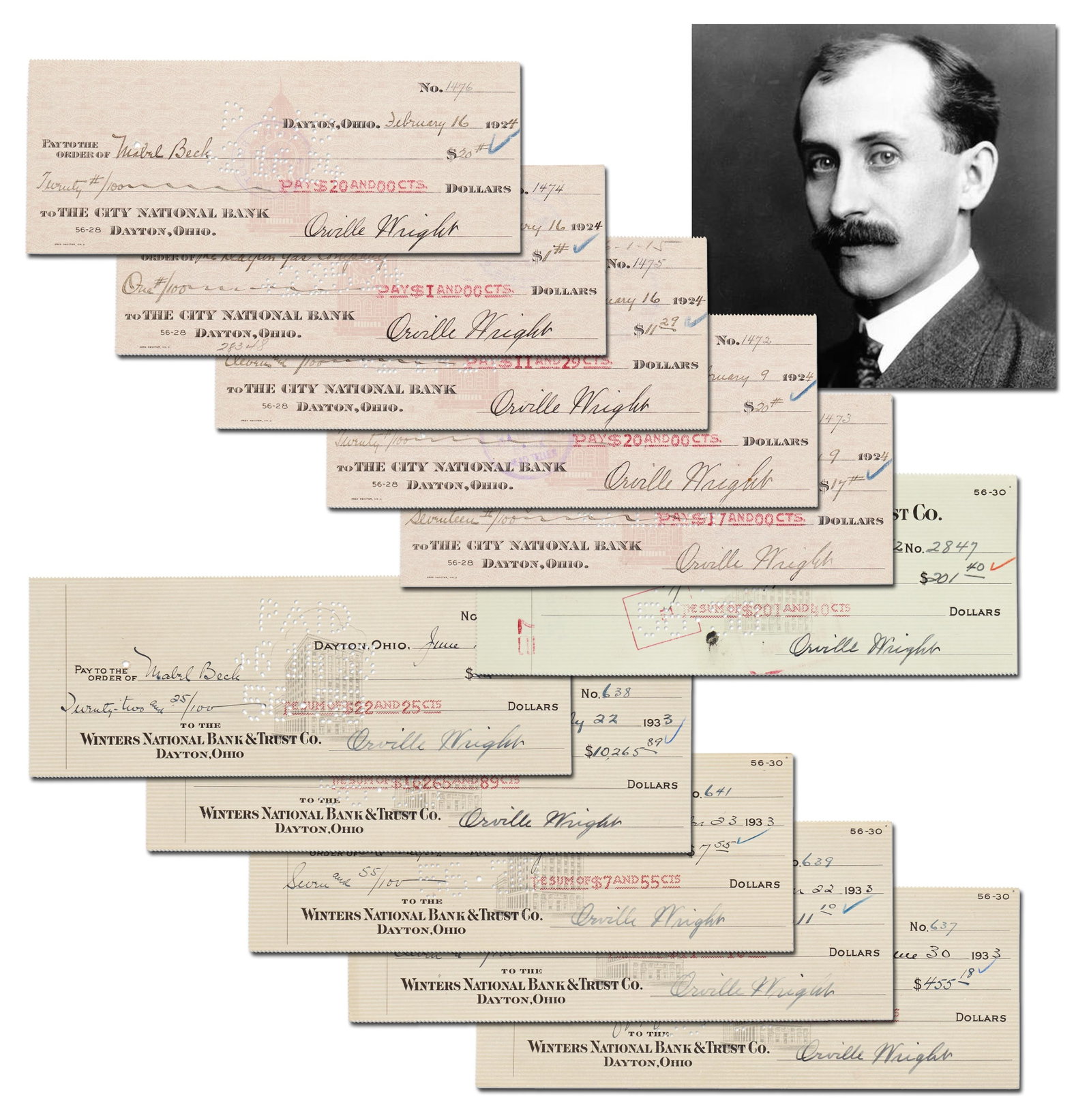 Orville Wright Superb Collection of 11 Signed Checks (1 of 12)