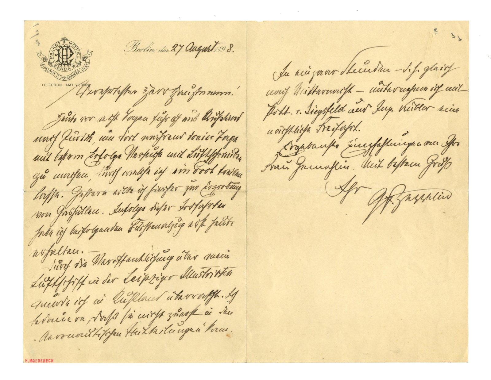 F. von Zeppelin Important ALS re: Propeller Tests & Early Publication of His Airship! (1 of 3)