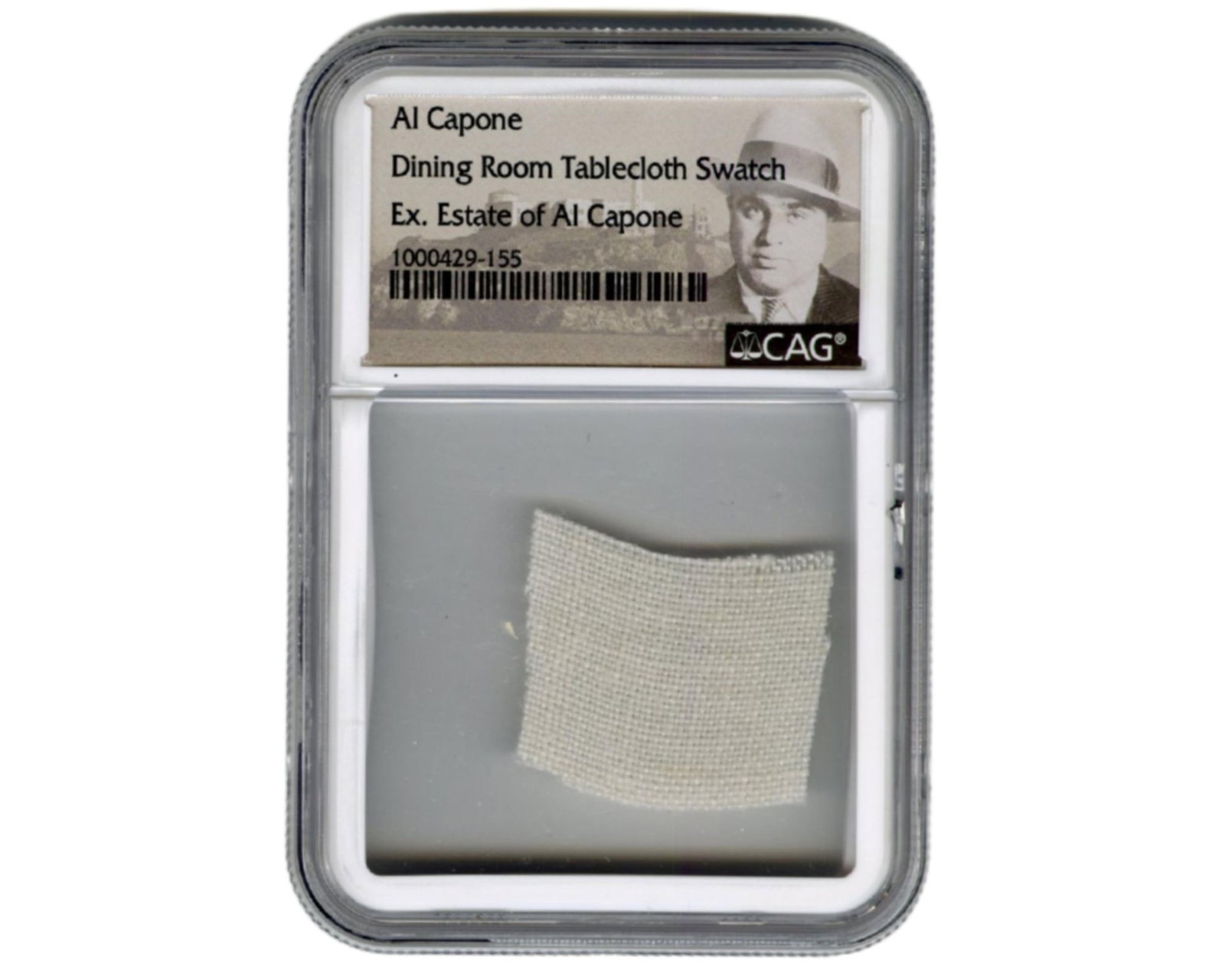 Al Capone’s Personally Owned Dining Room Tablecloth Swatch, CAG Slabbed, With Exceptional (1 of 3)