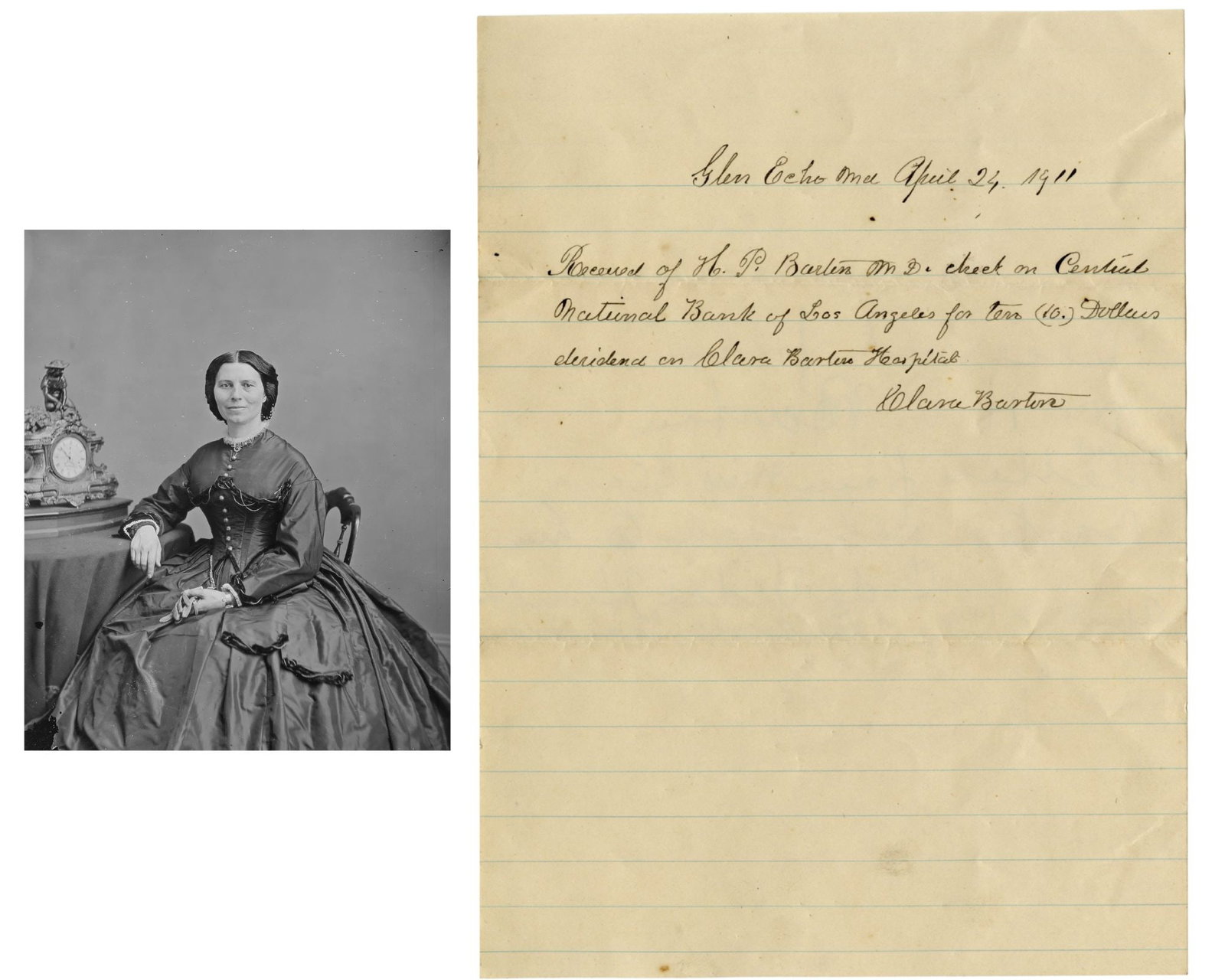 Clara Barton 3x Signed Receipt for Hospital Dividend! (1 of 4)