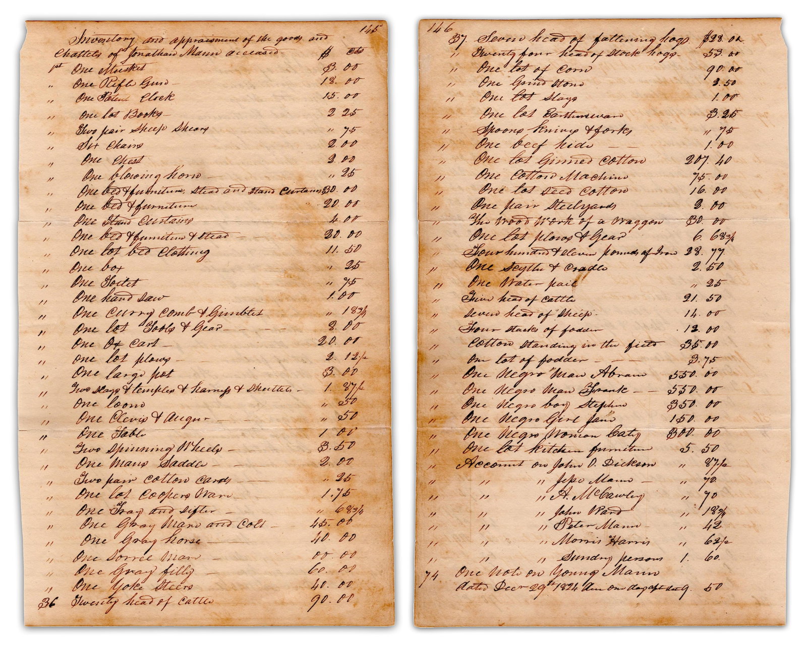 Five Slaves in Georgia! Estate Inventory Lists & Values (1 of 3)