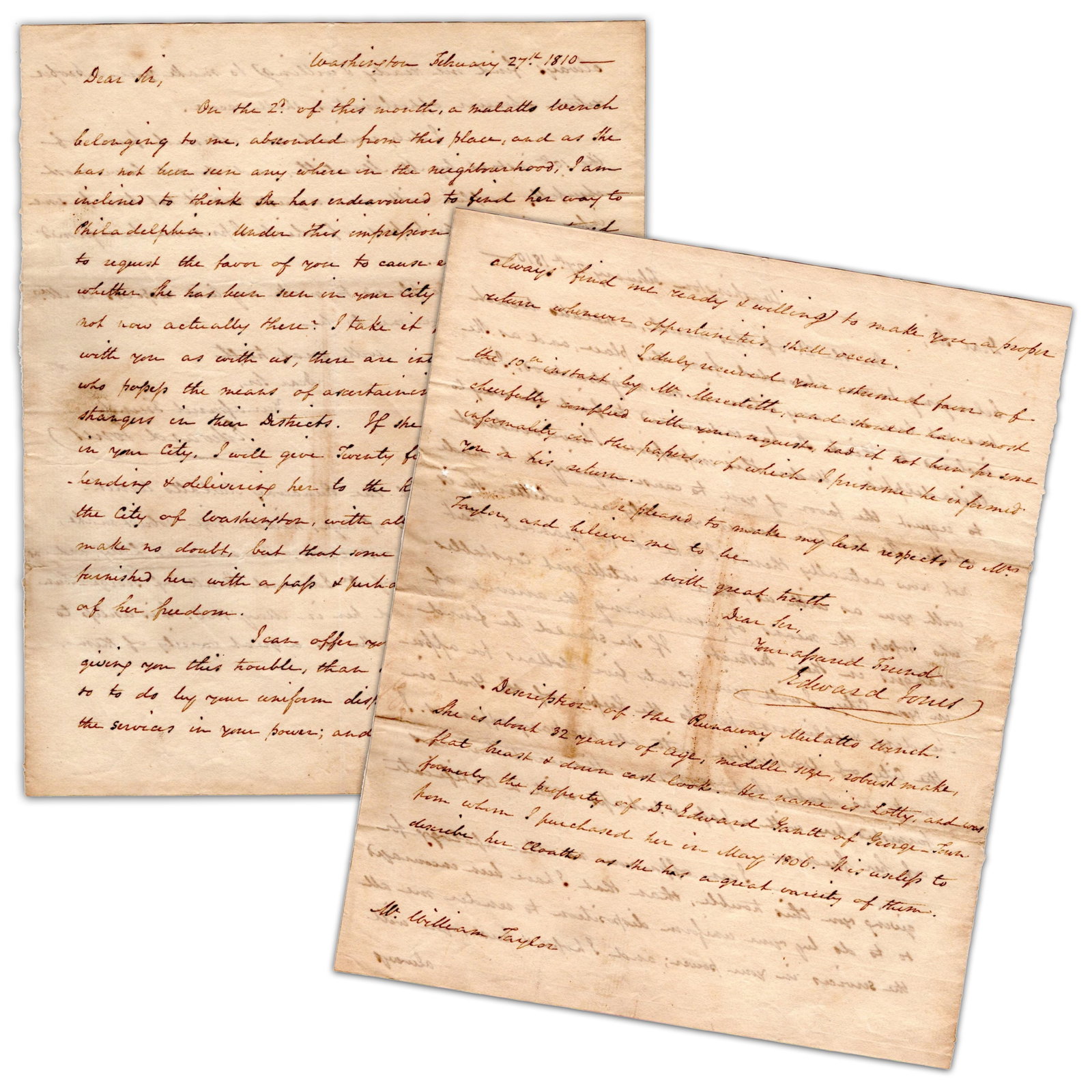 Treasury Department Official Seeks Runaway Slave in Philadelphia (1 of 4)