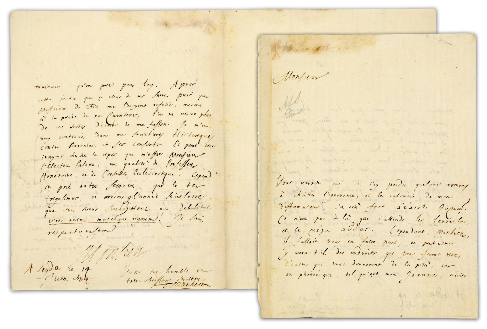 Friedrich Spanheim the Younger ALS In French, Greek & Latin: "I lost several moments chastising the (1 of 4)