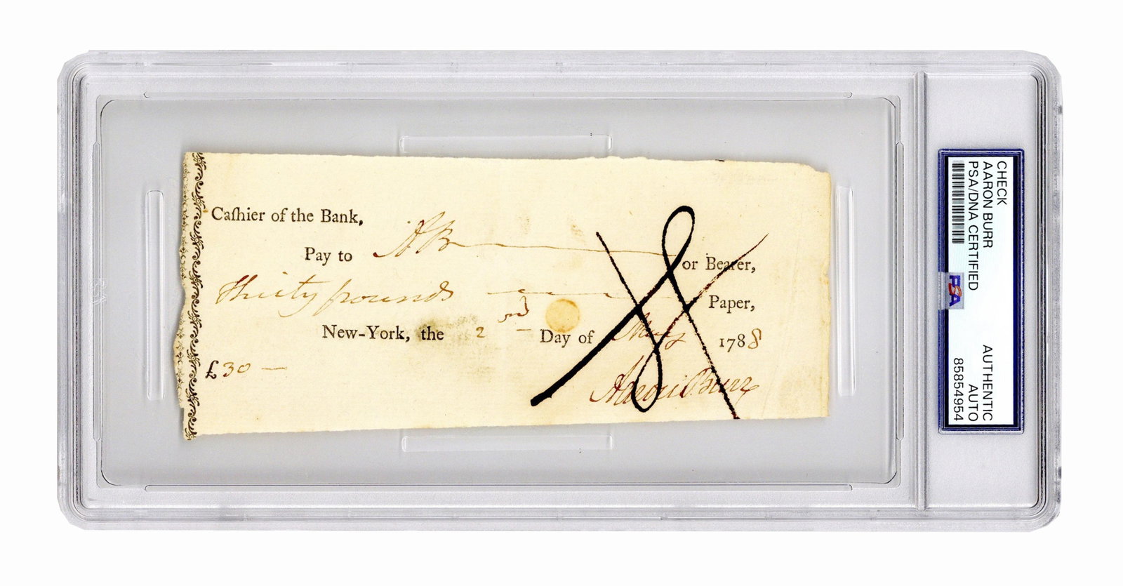 Aaron Burr PSA Slabbed Certified 2x Signed 1788 Bank Check (1 of 4)