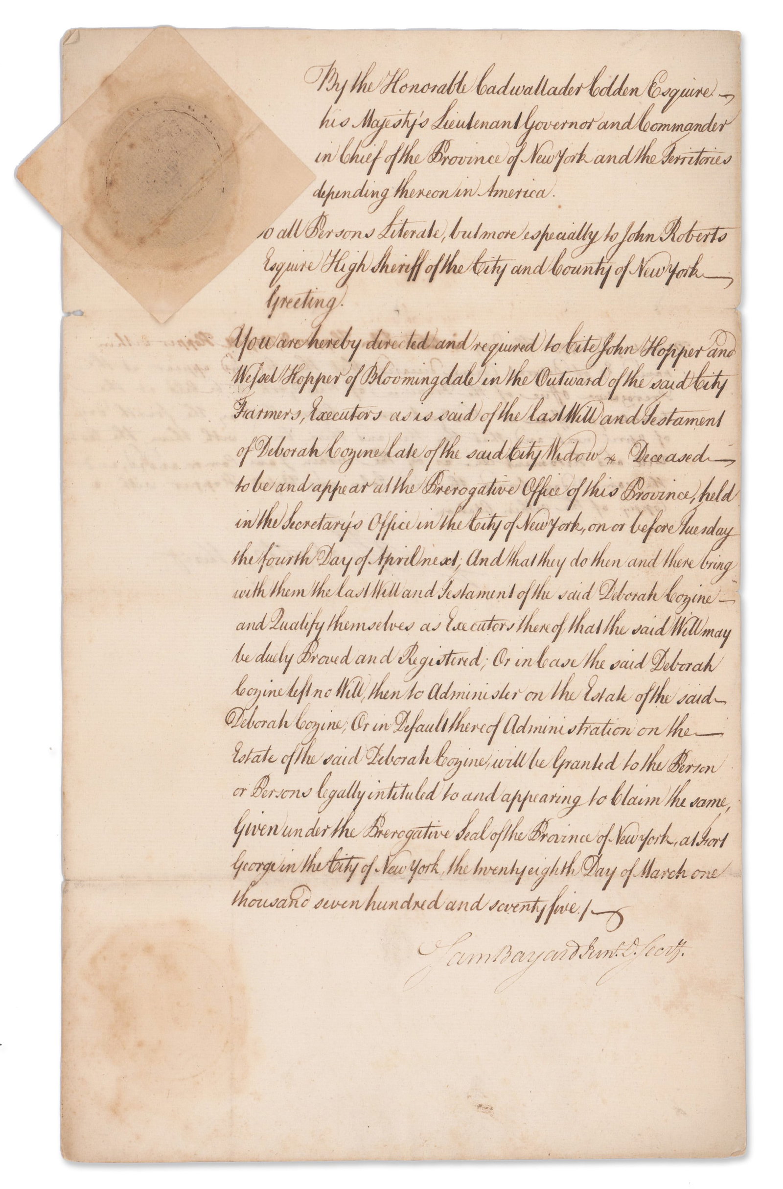 Citation Issued in the Last Weeks Before the NY Provincial Congress Convenes in 1775 (1 of 2)