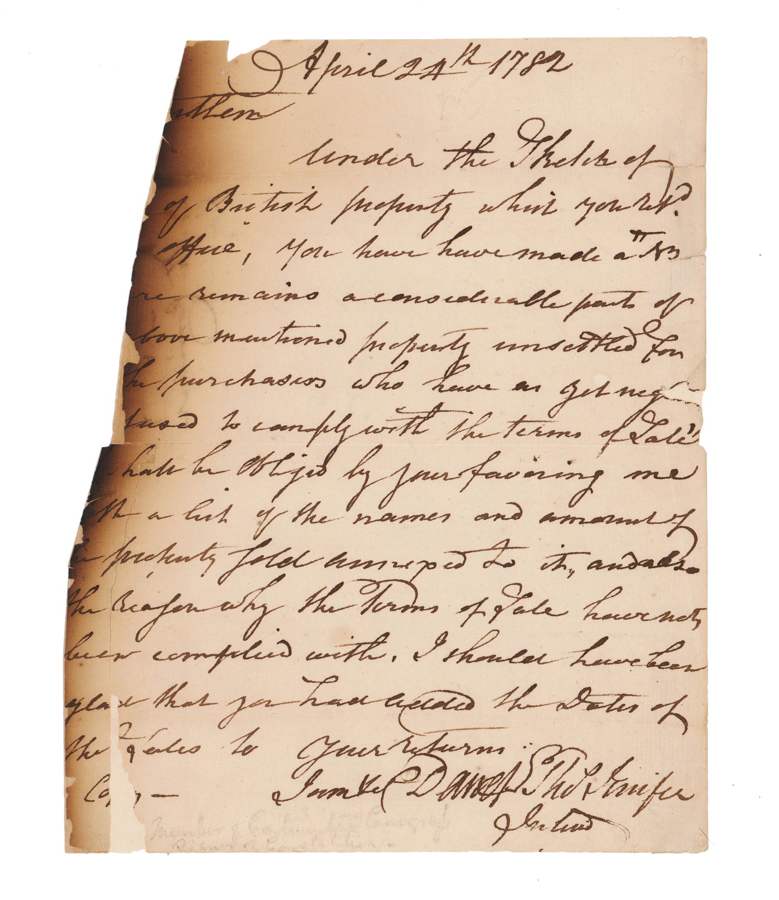Daniel of Saint Thomas Jenifer War-Dated LS re: British Property (1 of 4)