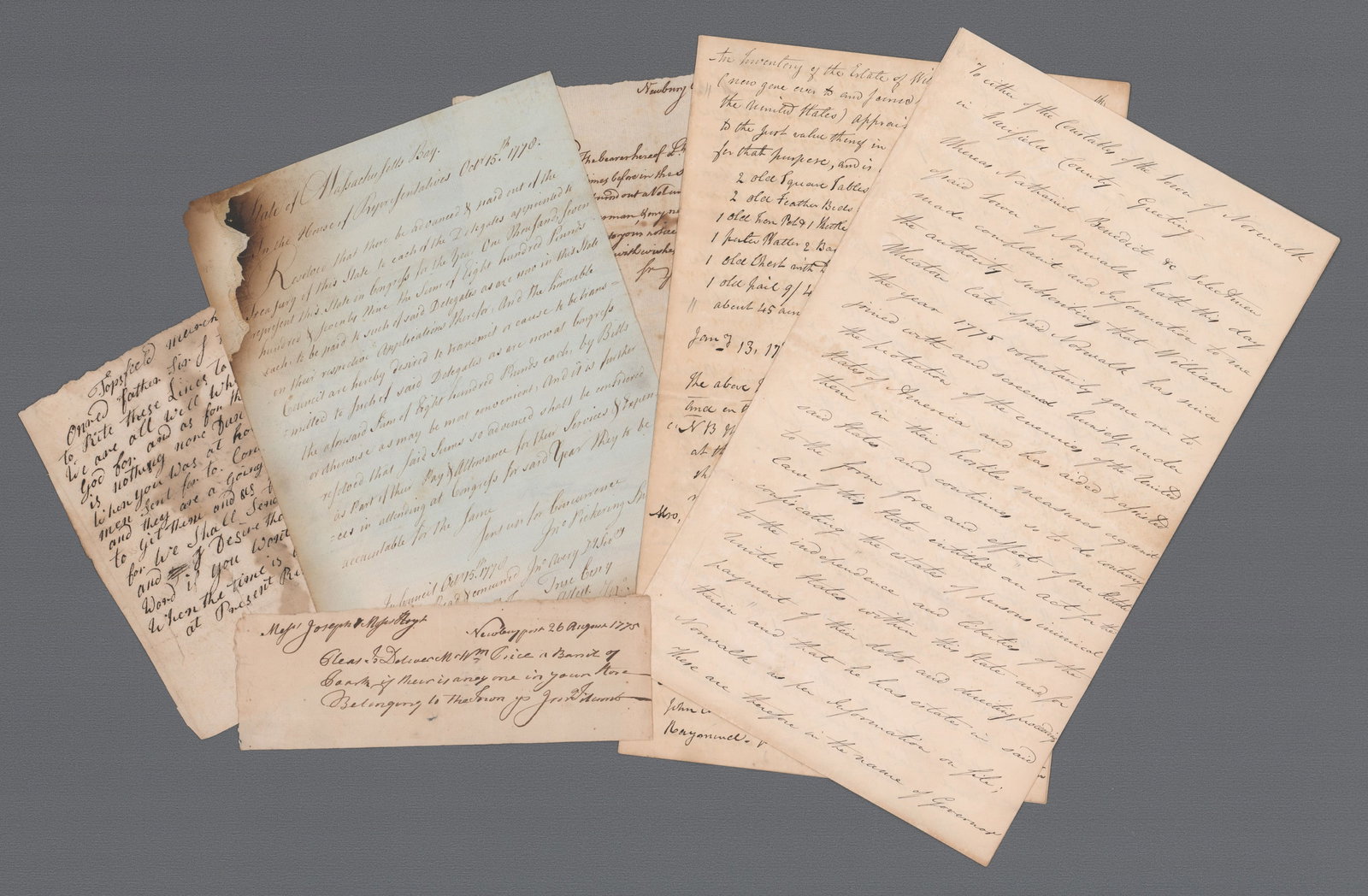 Group Lot of Revolutionary War Related Documents: Revolutionary War various places, ca. 1775-1830 Group Lot of Revolutionary War Related Documents Archive Group of five documents related to the Revolutionary War in the New England states. Various