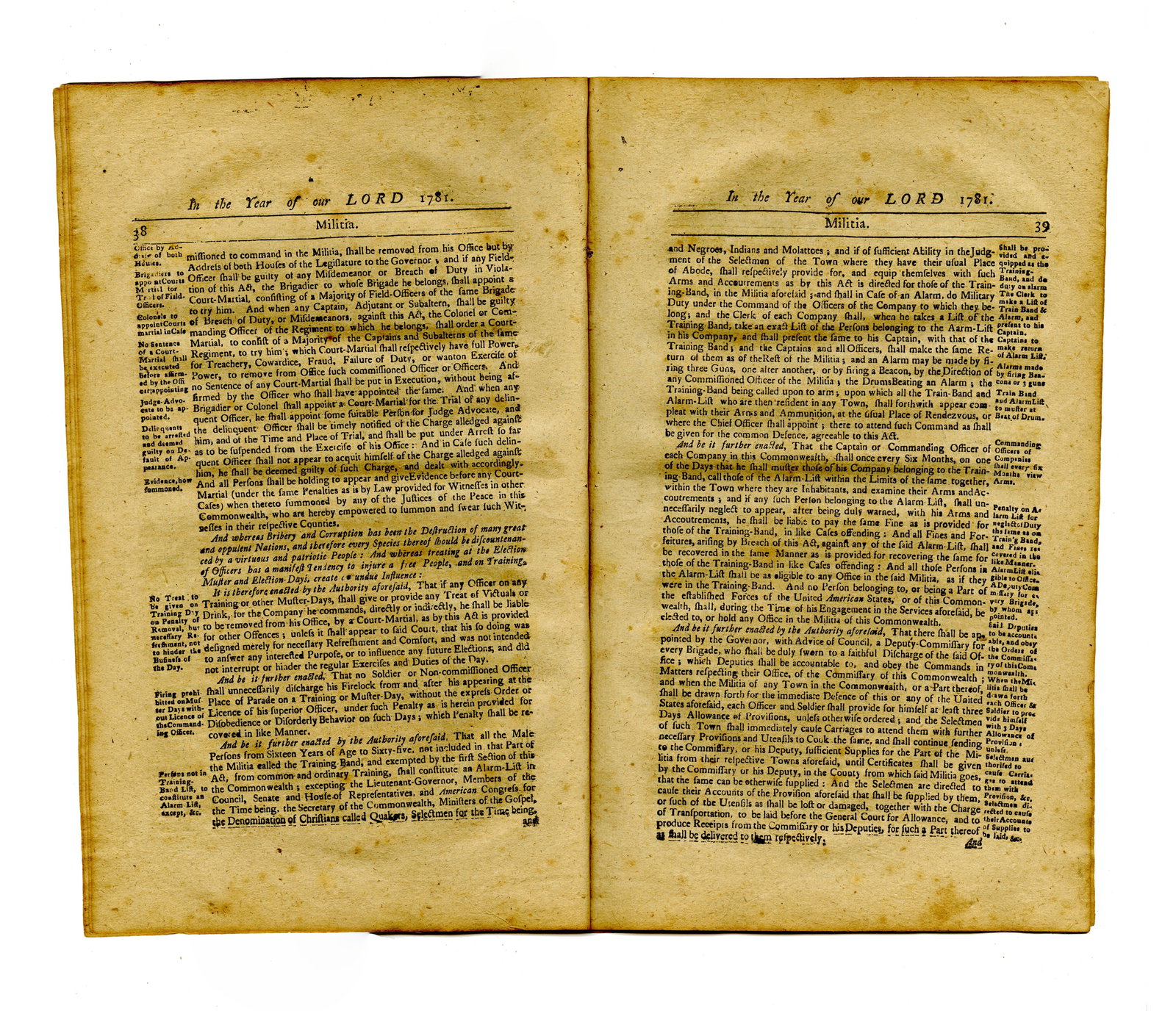 1781 Boston Printed Act Excluding "Negroes, Indians and Mulattoes" from Military Service: Revolutionary War Boston, MA, ca. 1781 1781 Boston Printed Act Excluding "Negroes, Indians and Mulattoes" from Military Service Newspaper Entitled "An Act for forming and regulating the Militia