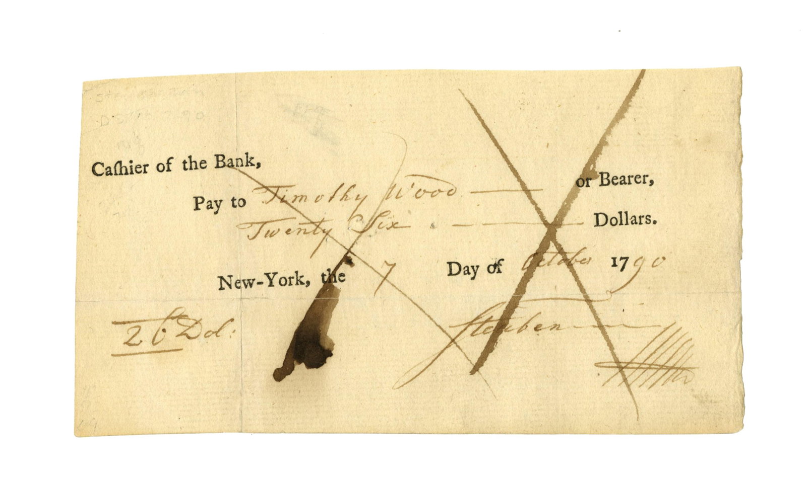 Baron Friedrich von Steuben Signed Check: Friedrich W. von Steuben New York, NY, October 7, 1790 Baron Friedrich von Steuben Signed Check Signed check A partially printed check signed by Prussian-born Revolutionary War hero Friedrich Wilhelm