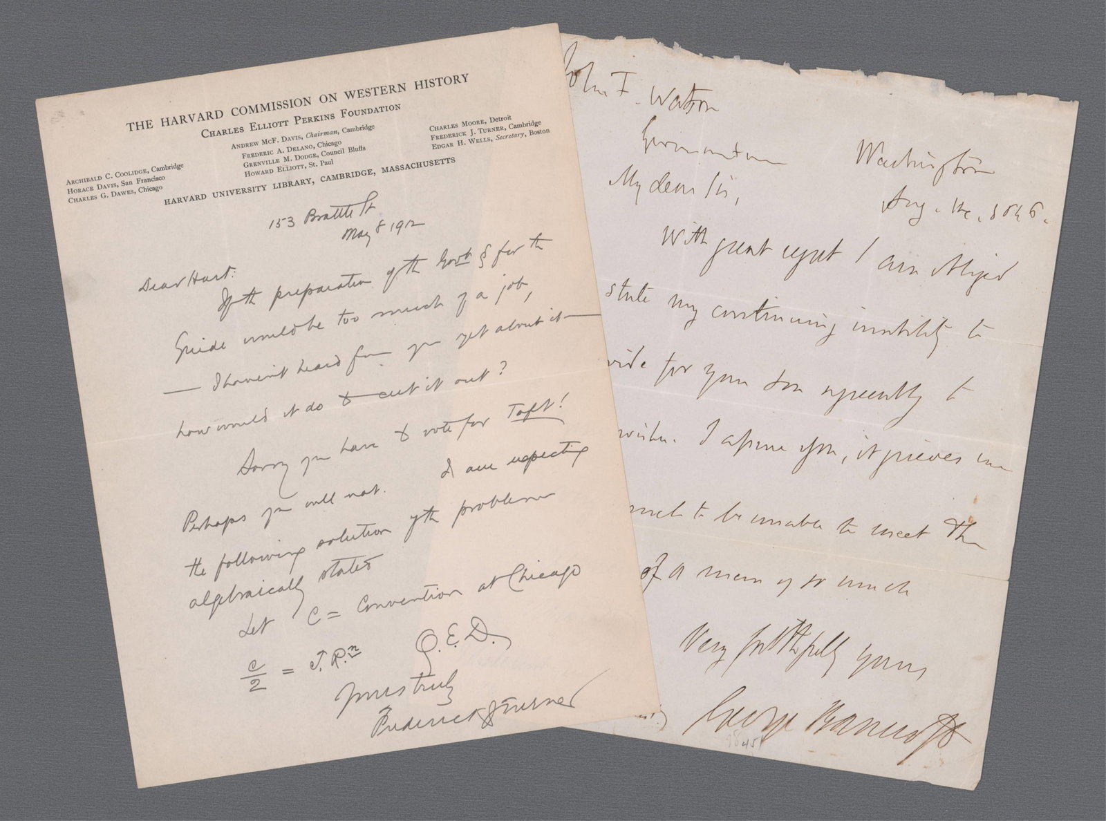 Letters by Noted Historians George Bancroft and Frederick Turner (1 of 3)