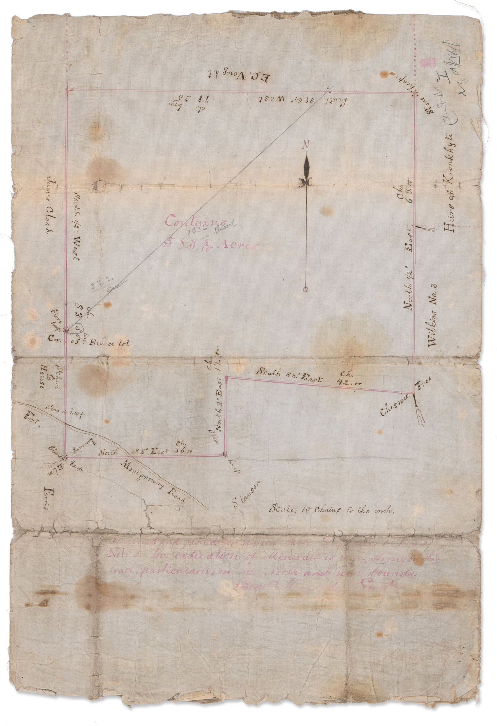 1833 Land Survey Recording Presence of Minerals in the Hudson Highlands Region Around Fort: 19th Century New York Orange County, NY, December 1, 1833 1833 Land Survey Recording Presence of Minerals in the Hudson Highlands Region Around Fort Montgomery Map 19th Century manuscript plat map of