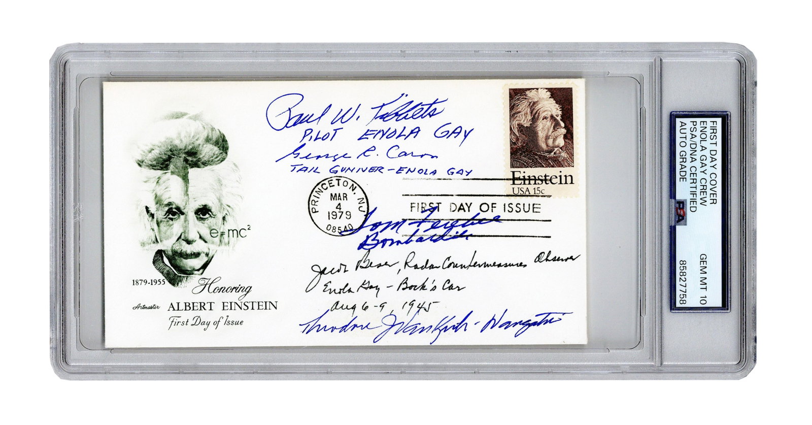 (5) Enola Gay Crew Signed PSA GEM MT 10 Slabbed Albert Einstein 100th Birthday FDC (1 of 3)