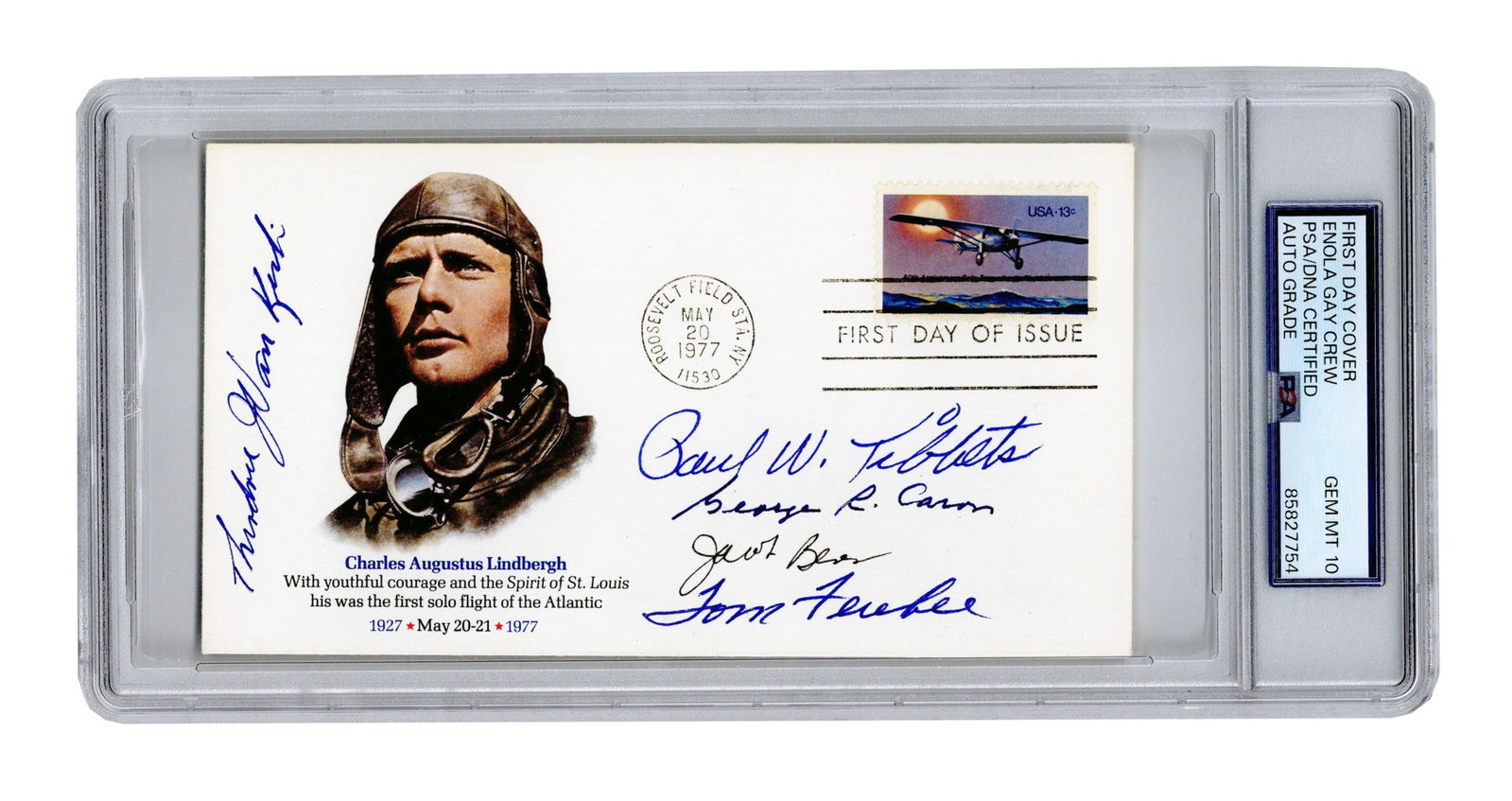 (5) Enola Gay Crew Signed PSA GEM MT 10 Slabbed Charles Lindbergh 50th Anniversary Solo (1 of 4)