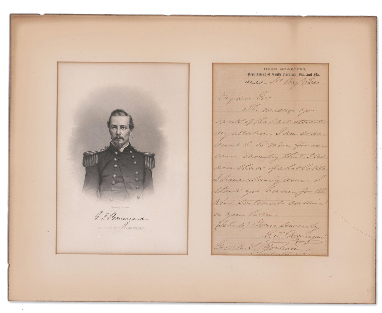 Beauregard on the 1st Day of Bombardment of Ft. Sumter to the Governor of SC: "I am so anxious to do (1 of 4)