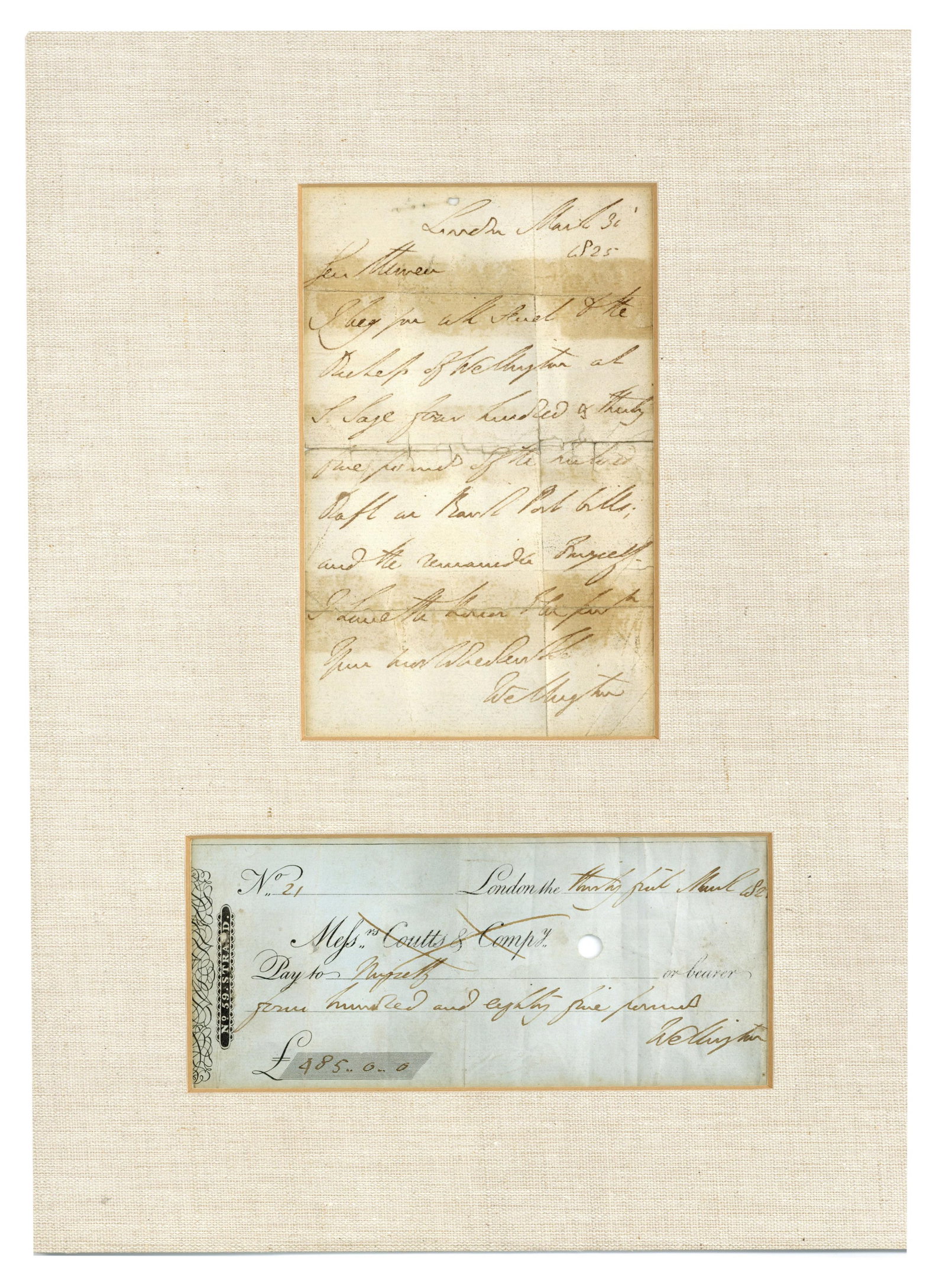 Duke of Wellington ALS Signed Twice, with Handwritten Signed Check (1 of 3)